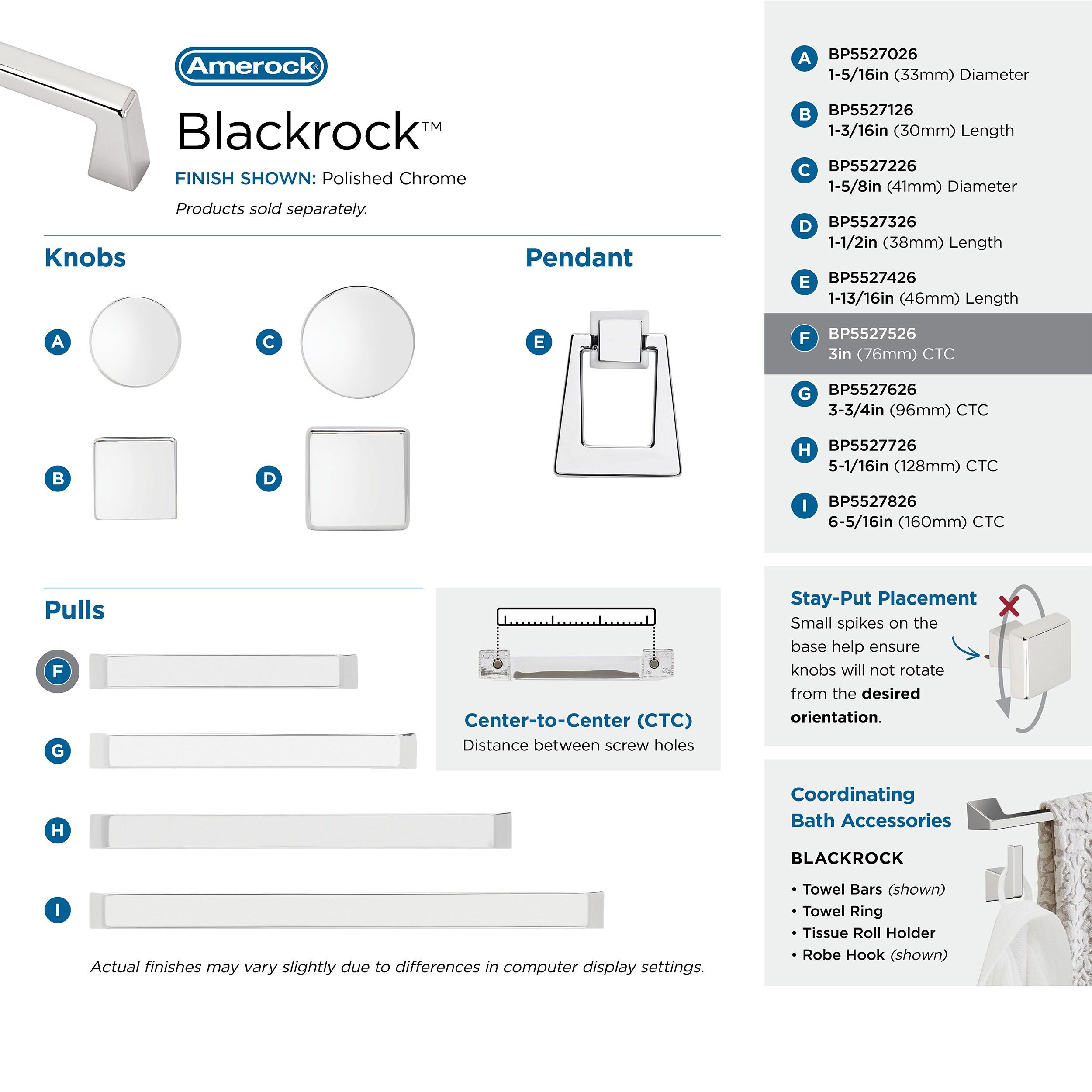 Amerock Blackrock 3 inch (76mm) Center-to-Center Polished Chrome Cabinet Pull