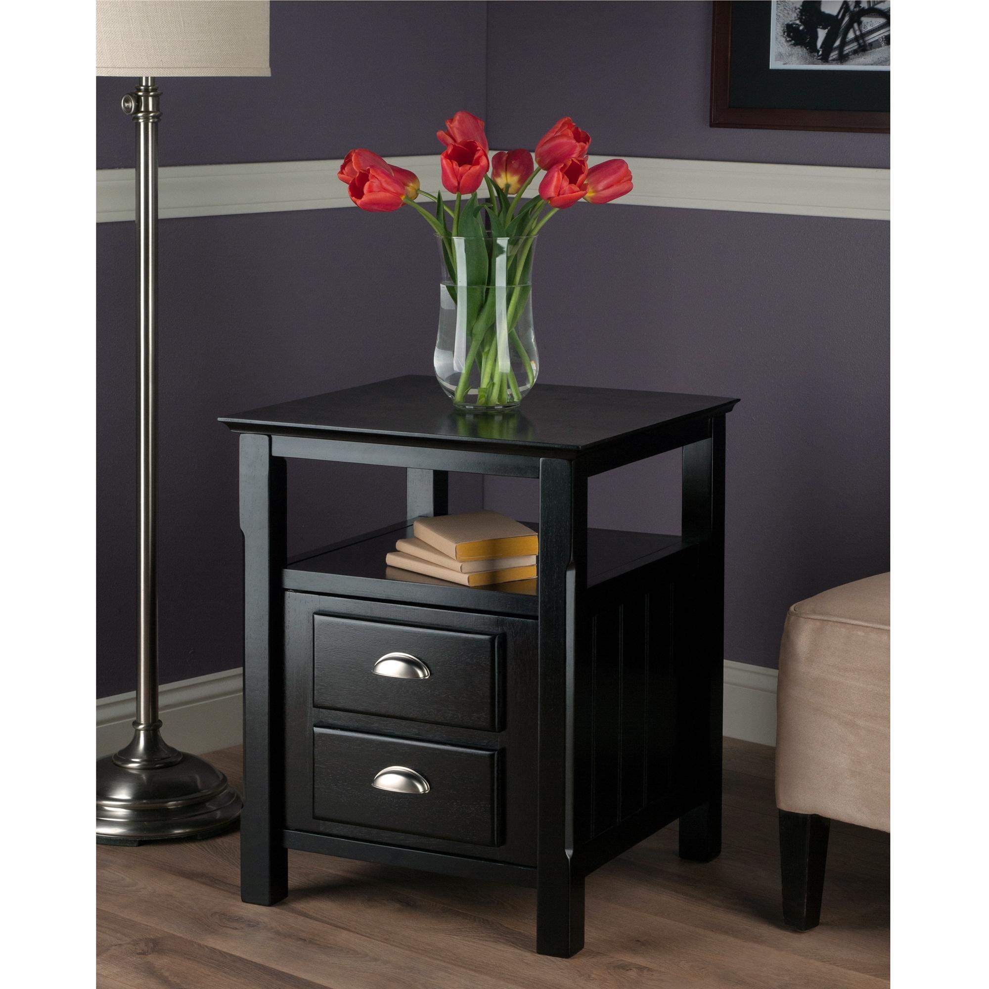 Timber Nightstand Black - Winsome: 2-Shelf Cabinet, Open Storage, Bedroom Furniture