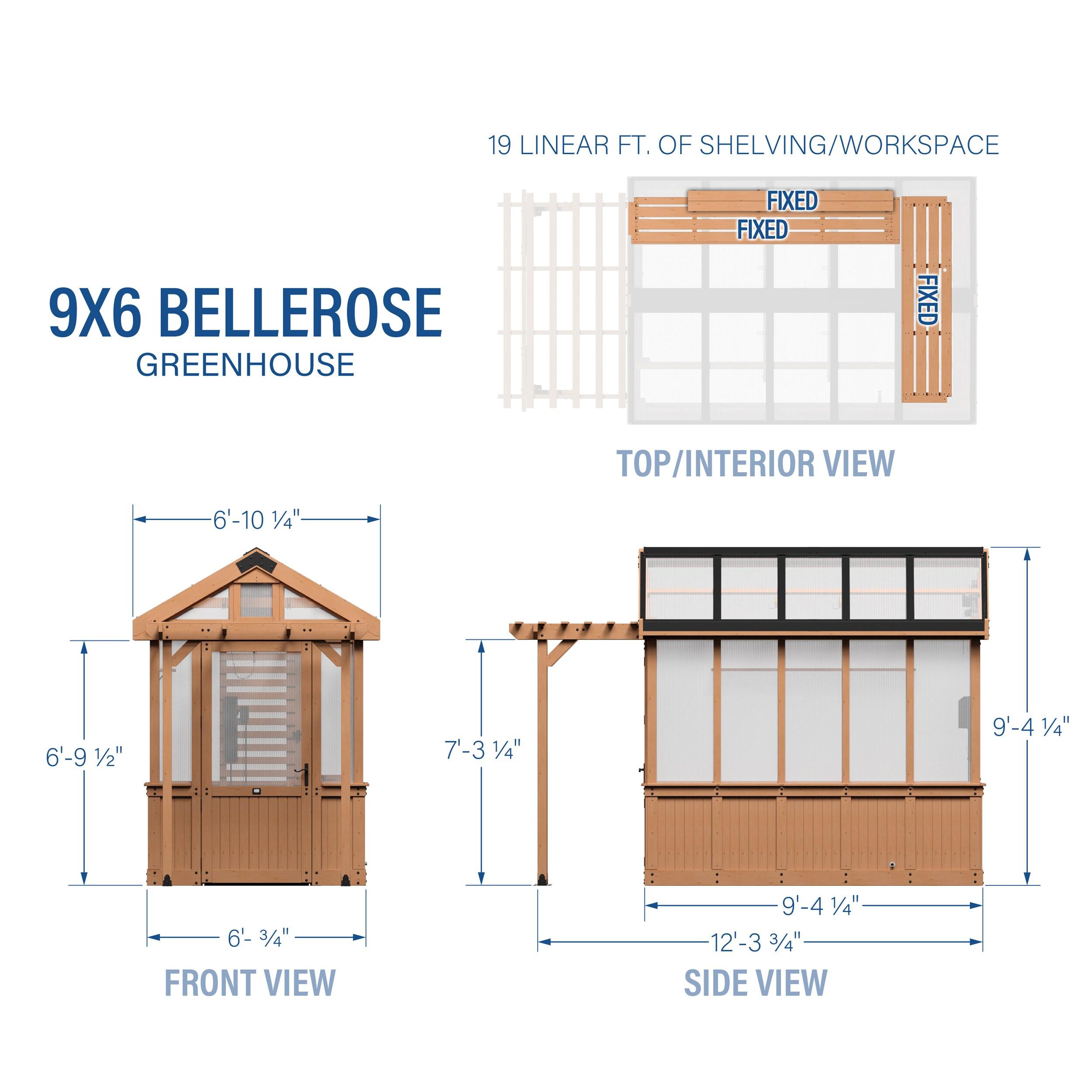 Backyard Discovery Bellerose 9' x 6' Cedar Wood and Polycarbonate Greenhouse Kit, Pergola