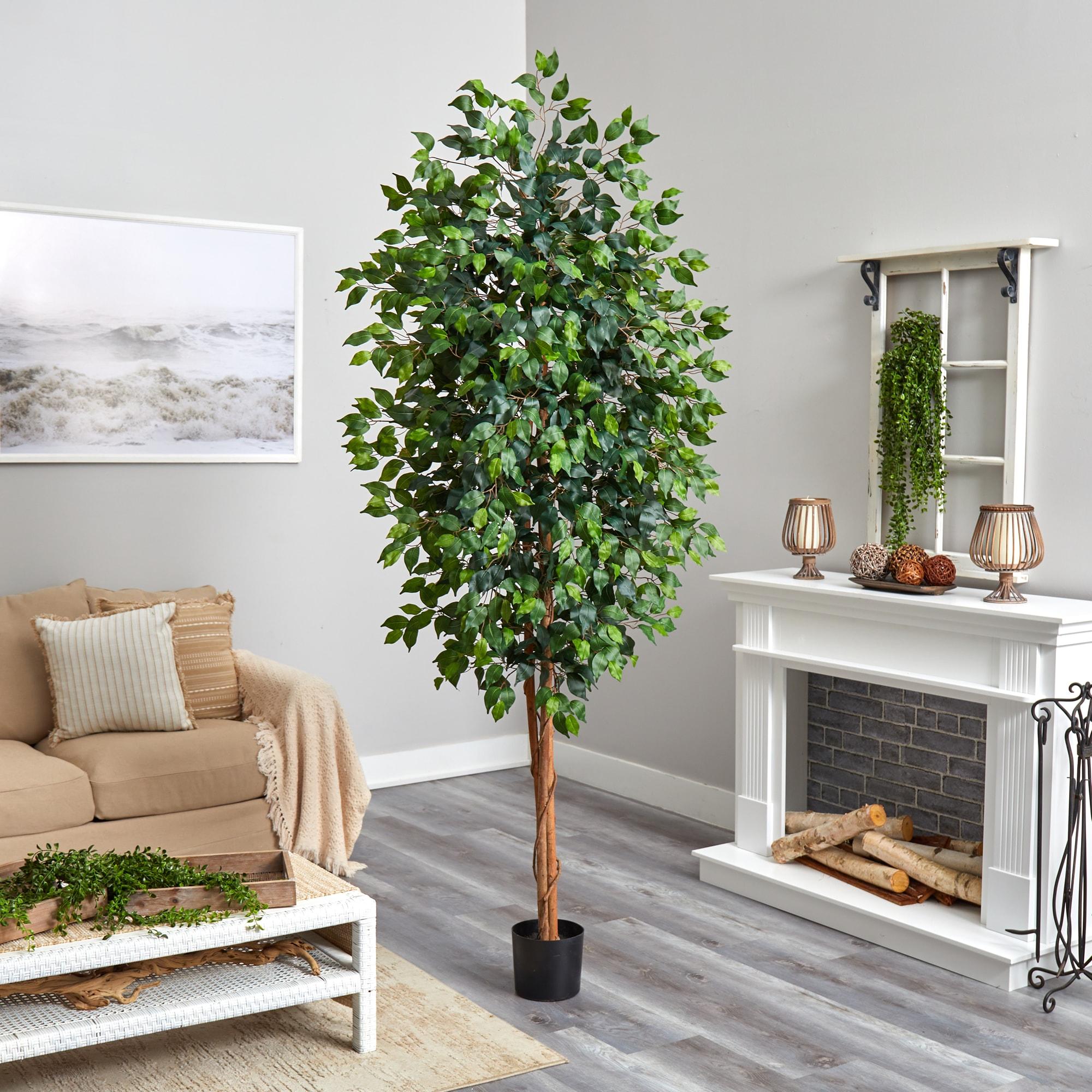 96" Artificial Ficus Tree in Pot Black - Nearly Natural: Indoor, Unlit, No Assembly Required