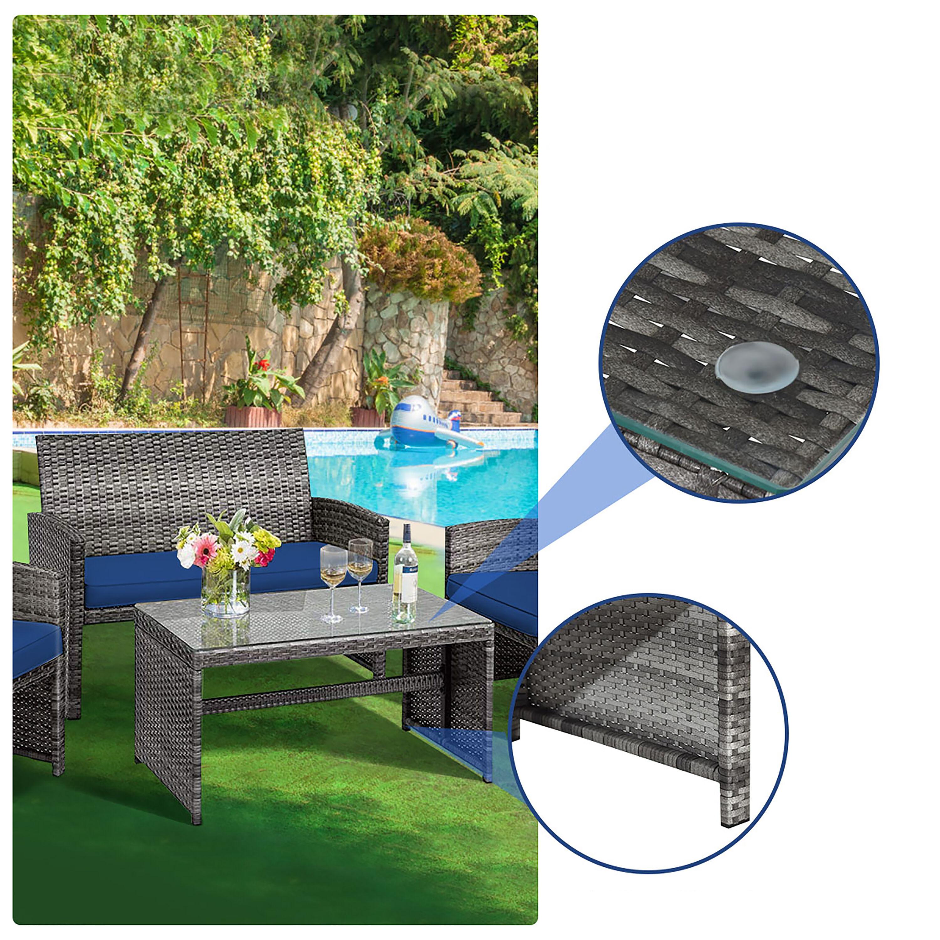 Resenkos 4 Pieces Outdoor Rattan Furniture Set, Wicker Furniture Sets, Patio Conversation Sets with Coffee Table Cushioned Sofa-Red