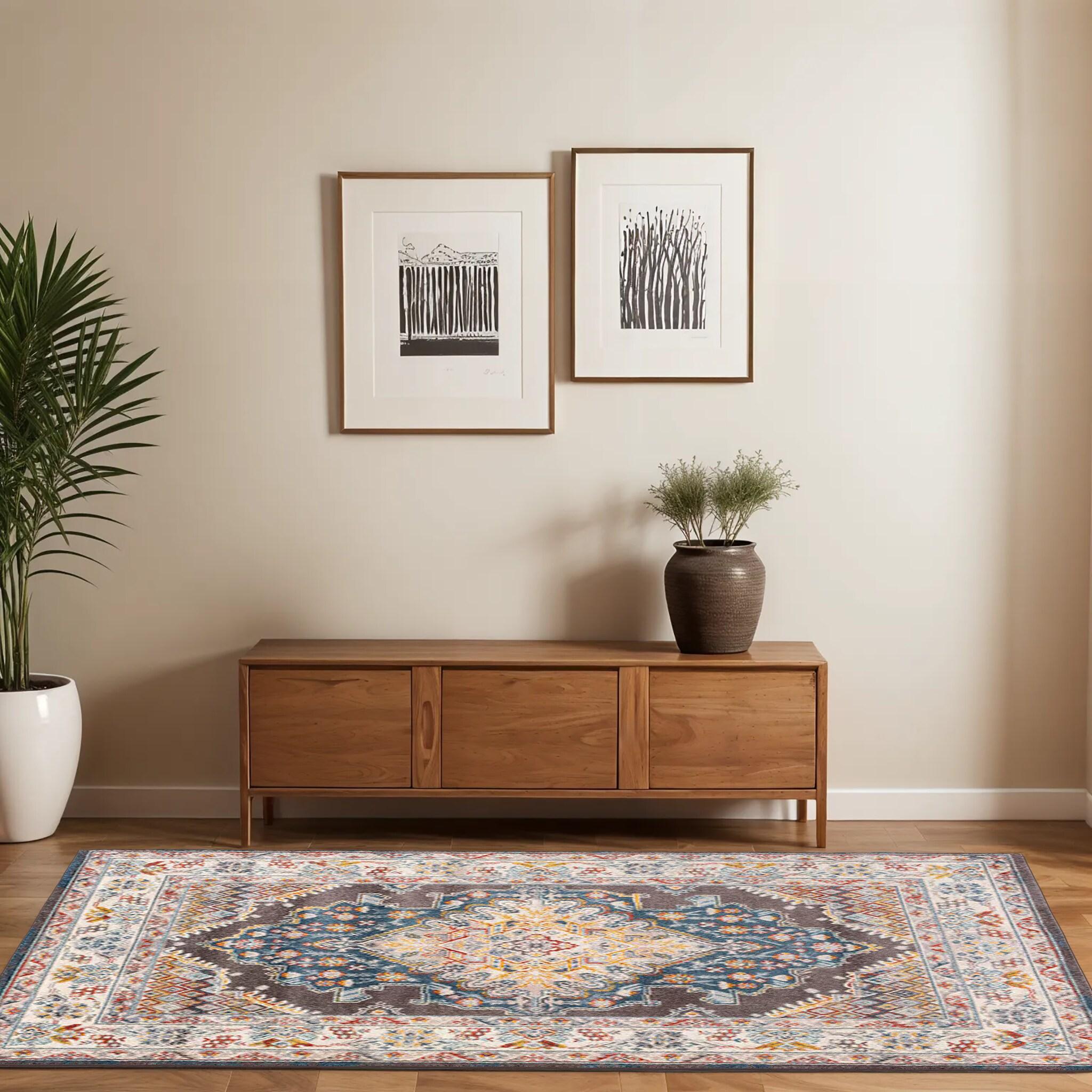 Livabliss 5'3"x7'3" Kashan Traditional Rugs Blue: Stain & Fade-Resistant, Medium Pile, Polypropylene
