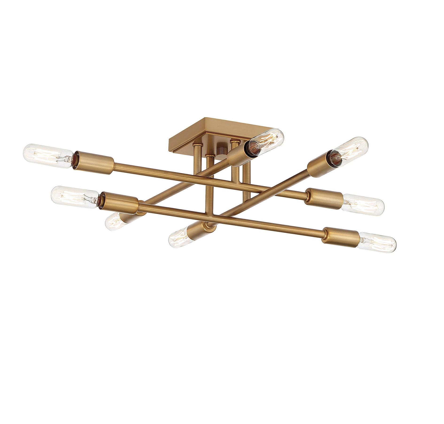 Warm Brass and Glass 8-Light Semi-Flush Mount Ceiling Fixture