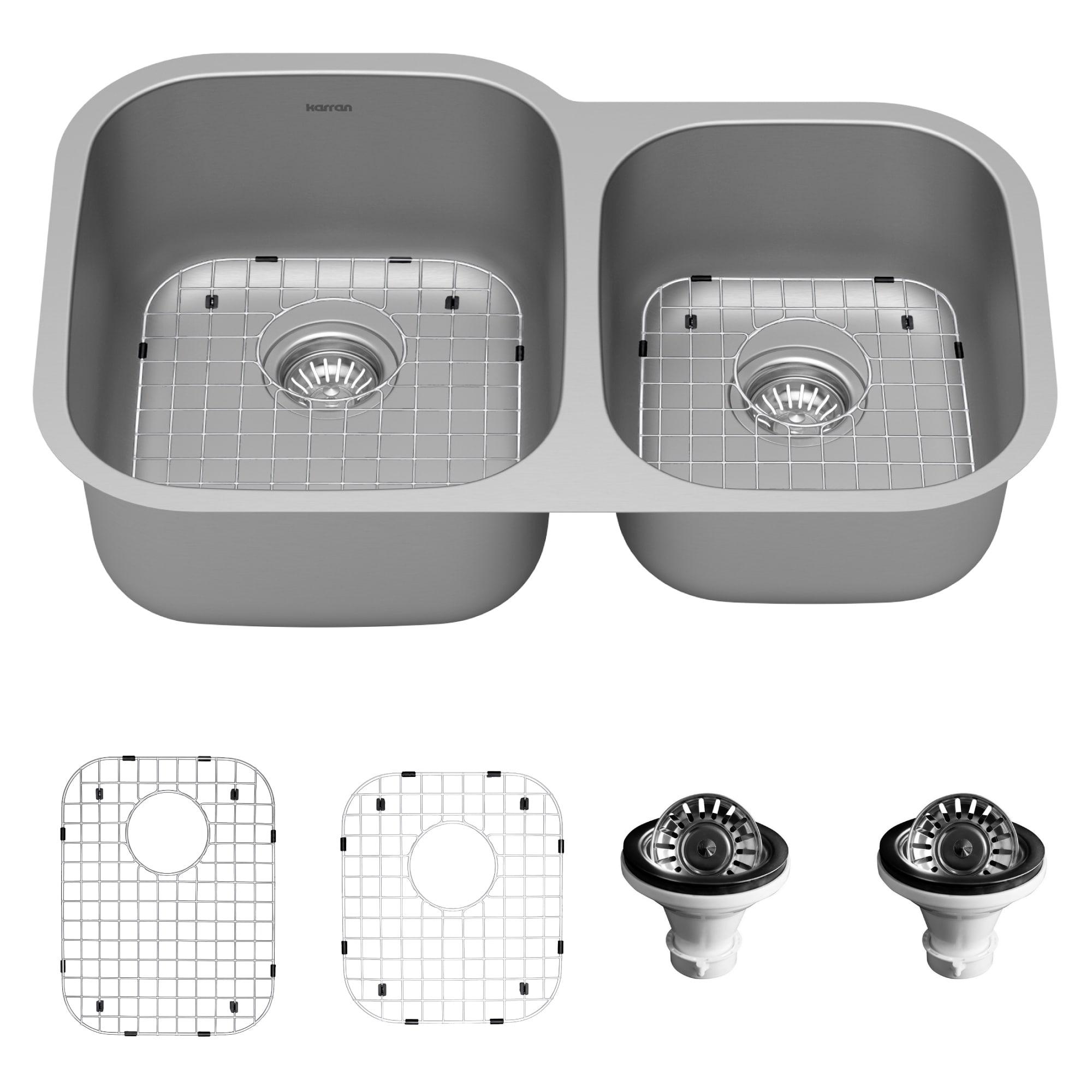 Karran Stainless Steel 31-1/2'' X 20-1/2'' 60/40 Double Bowl Undermount Kitchen Sink Kit