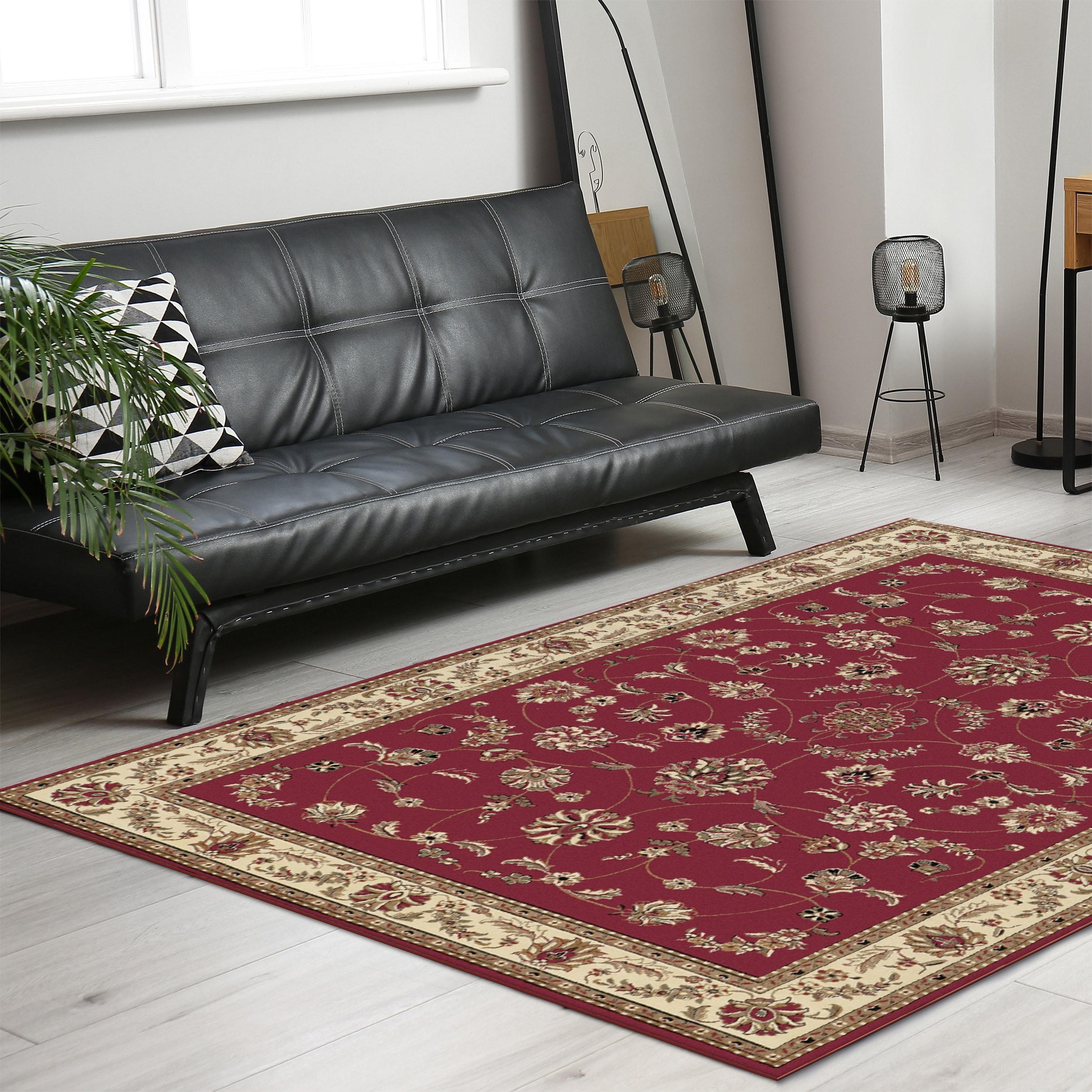 Red and Beige 8' x 10' Synthetic Traditional Area Rug