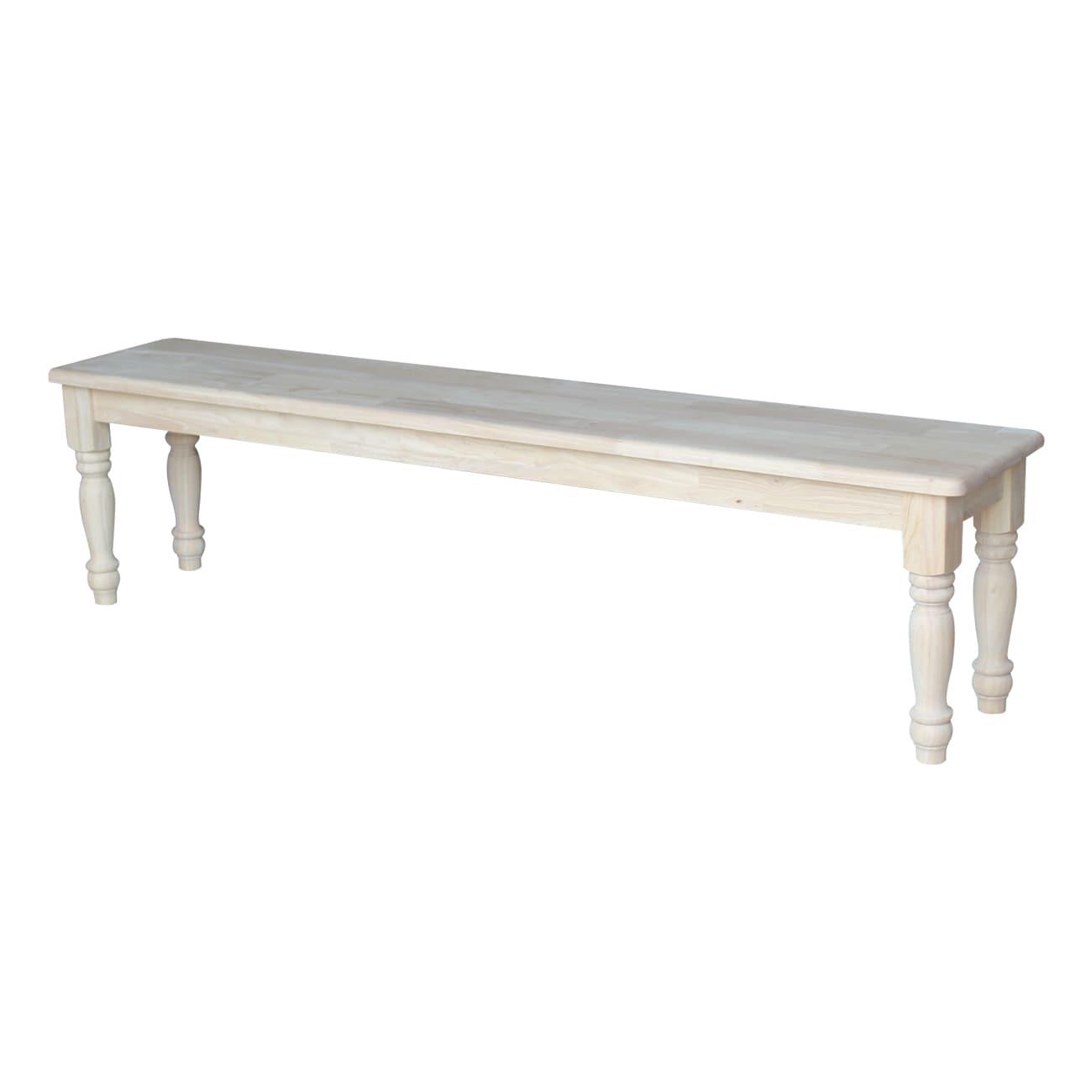 72" Shaker Style Bench with Turned Legs Unfinished - International Concepts: Solid Wood, Entryway Seating