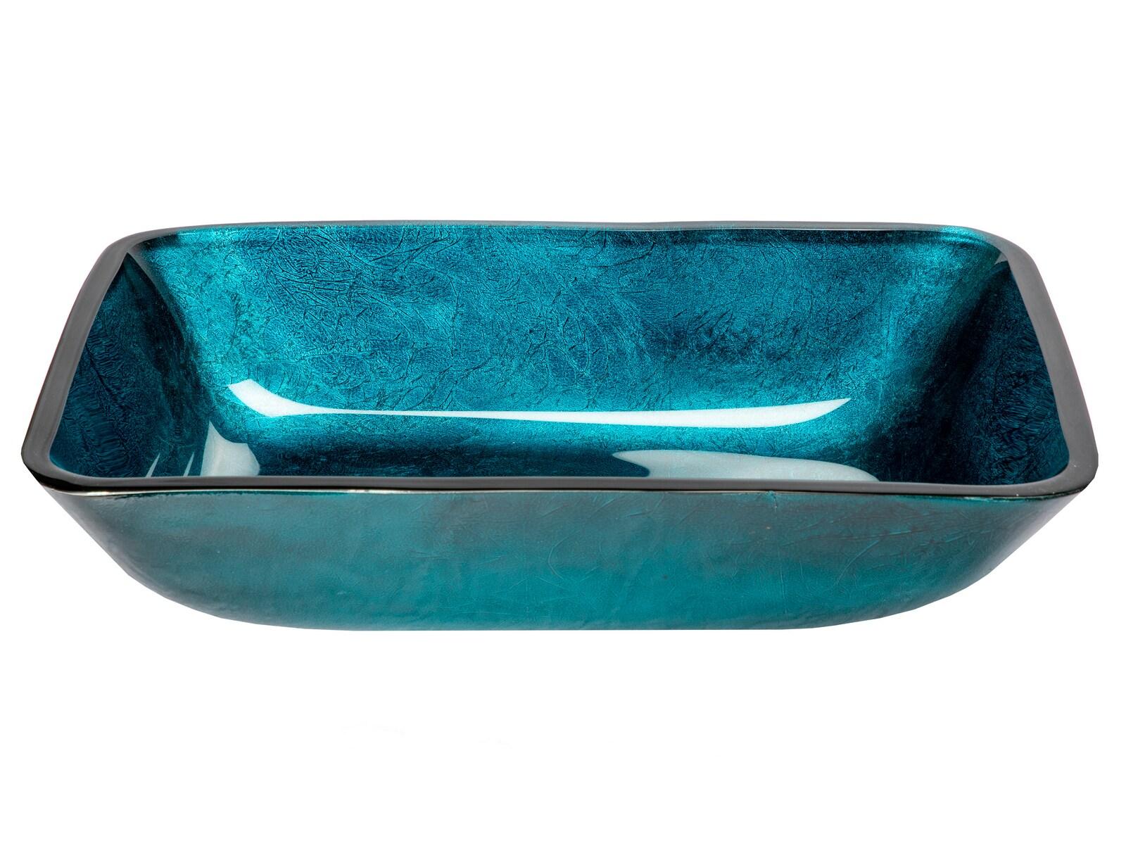 Eden Bath 13.13'' Turquoise Tempered Glass Rectangular Bathroom Sink