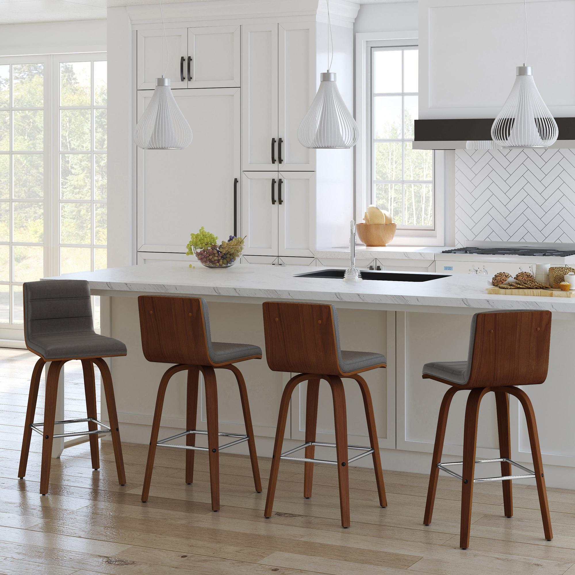Vienna 26" Swivel Counter Stool in Walnut Wood Finish with Gray Faux Leather