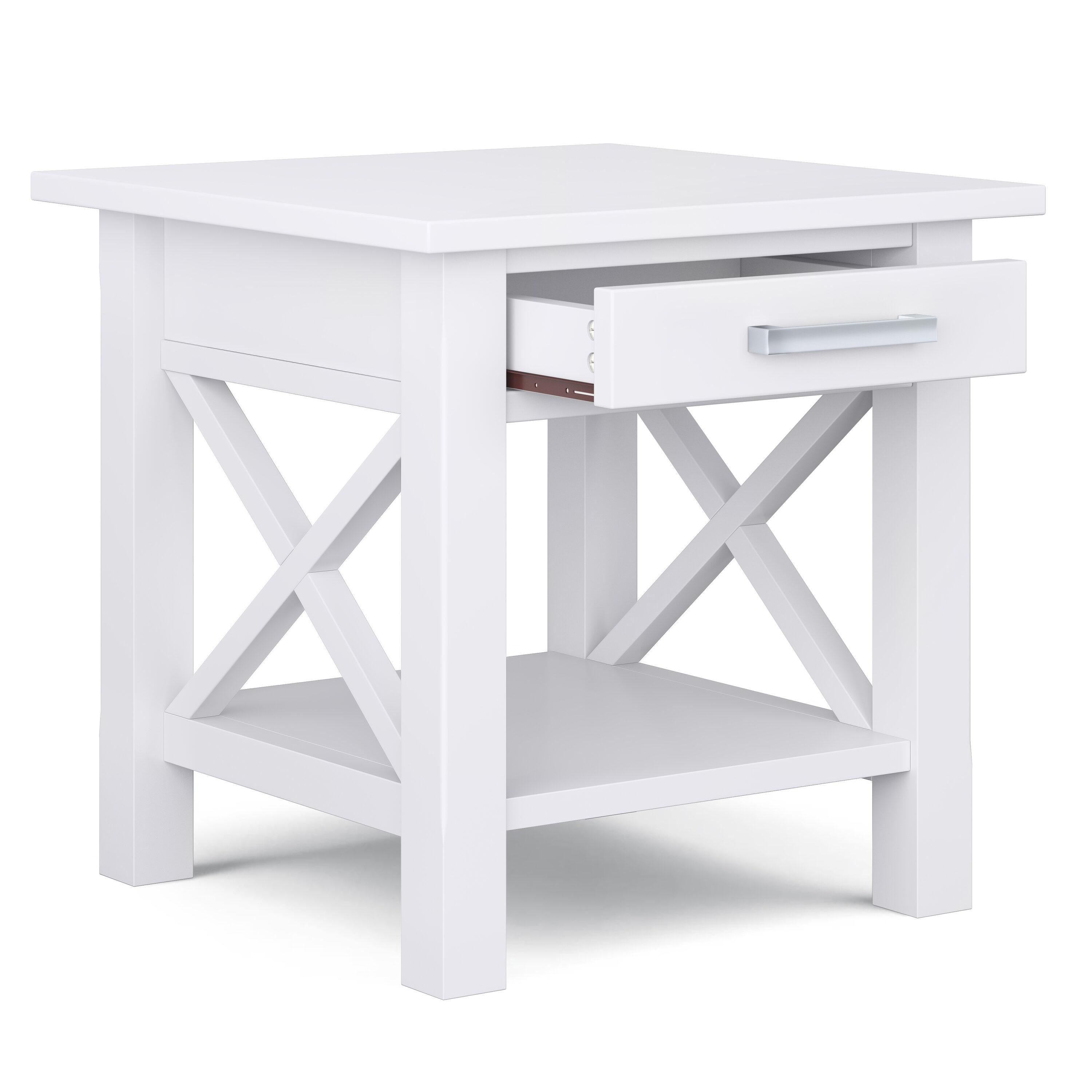 Simpli Home Kitchener 21" Square Contemporary Solid Wood End Table in White