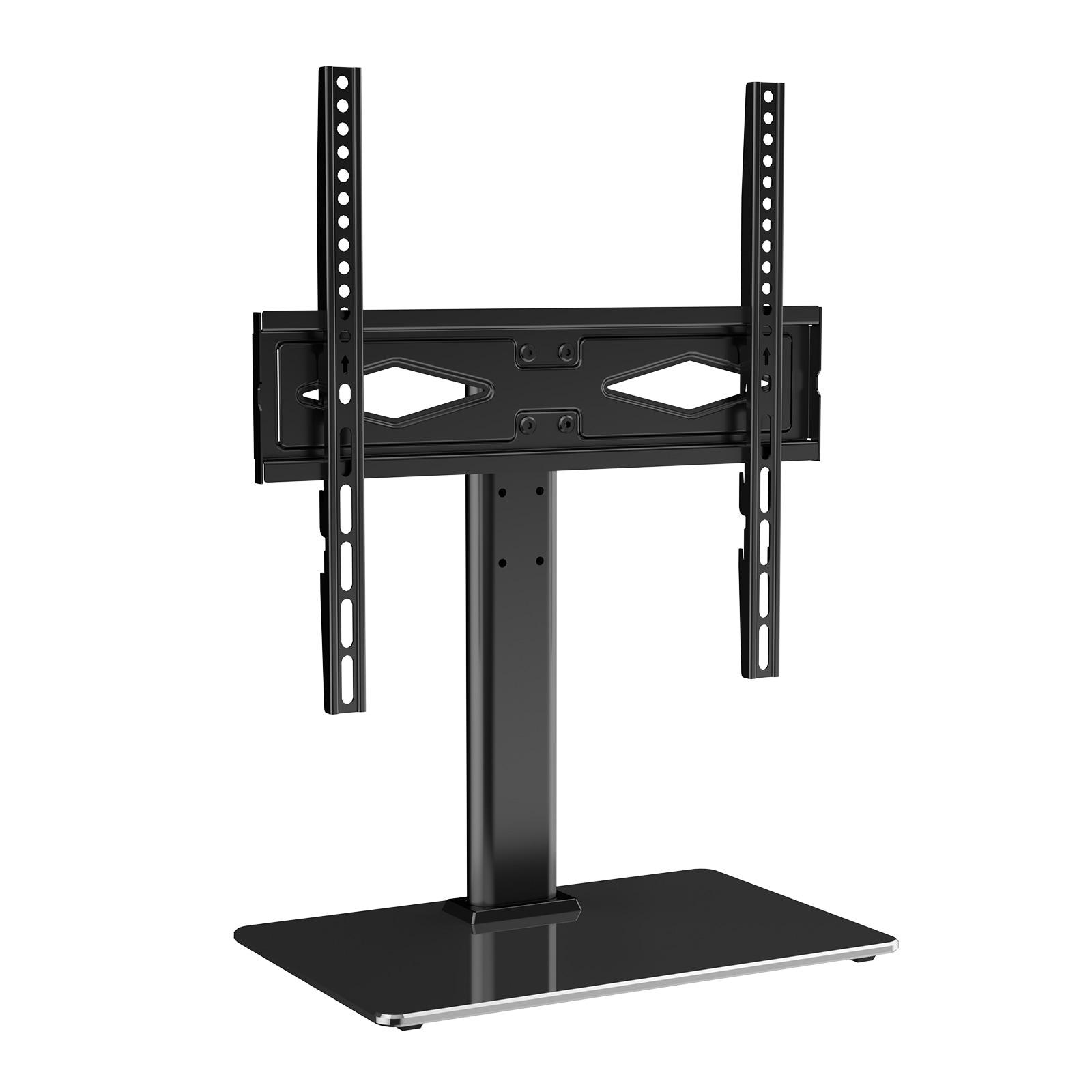 Black Adjustable Swivel TV Stand with Tempered Glass Base