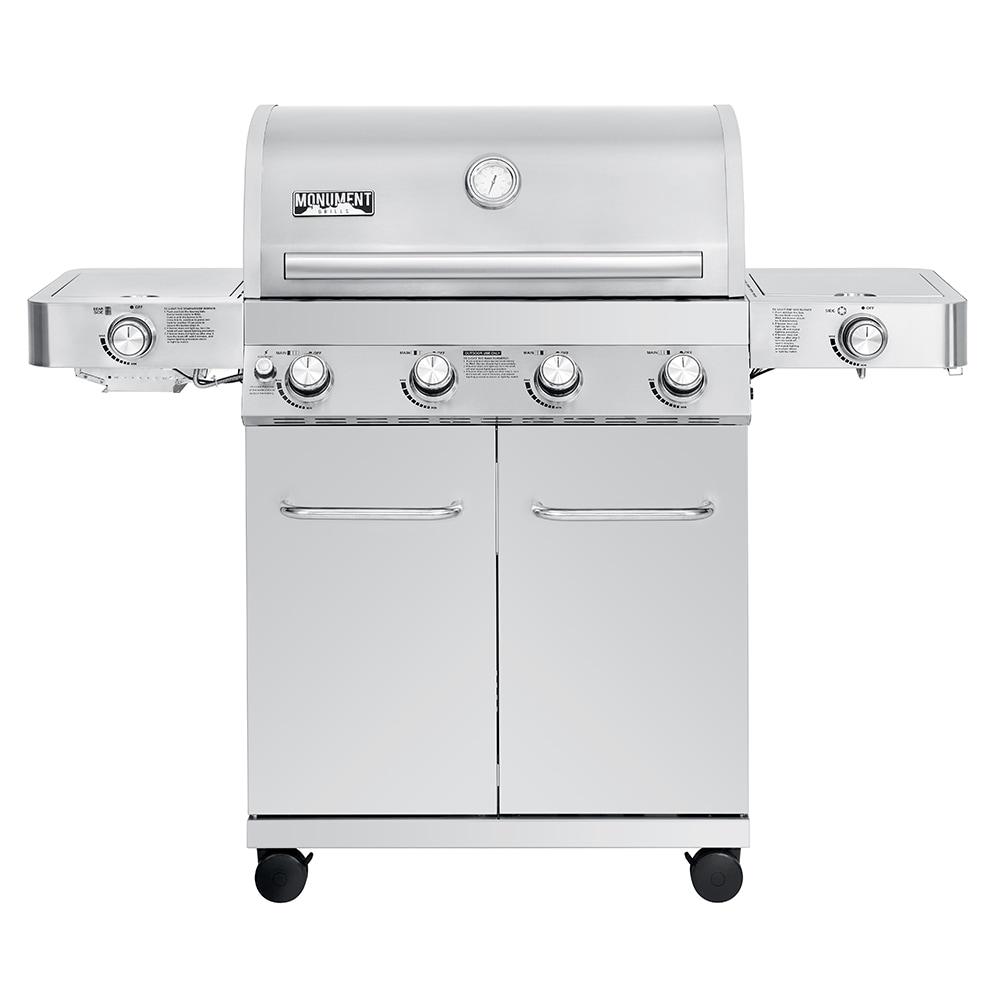 Monument Grills 24367 4-Burner Full Stainless Propane Gas Grill with 2 Side Burners