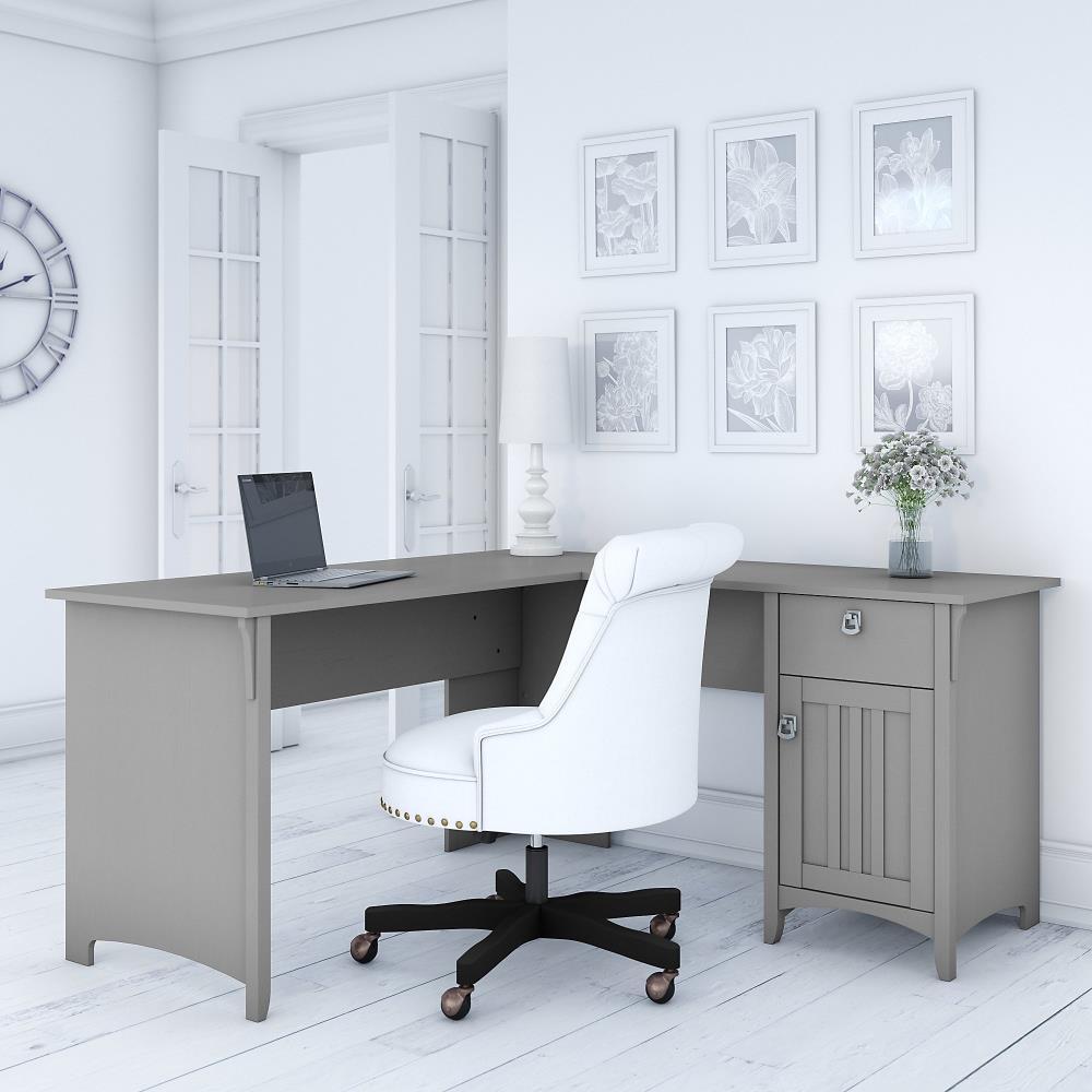Salinas L Shaped Desk with Storage Gray - Bush Furniture: Mission Style, Home Office Furniture, Adjustable Shelf