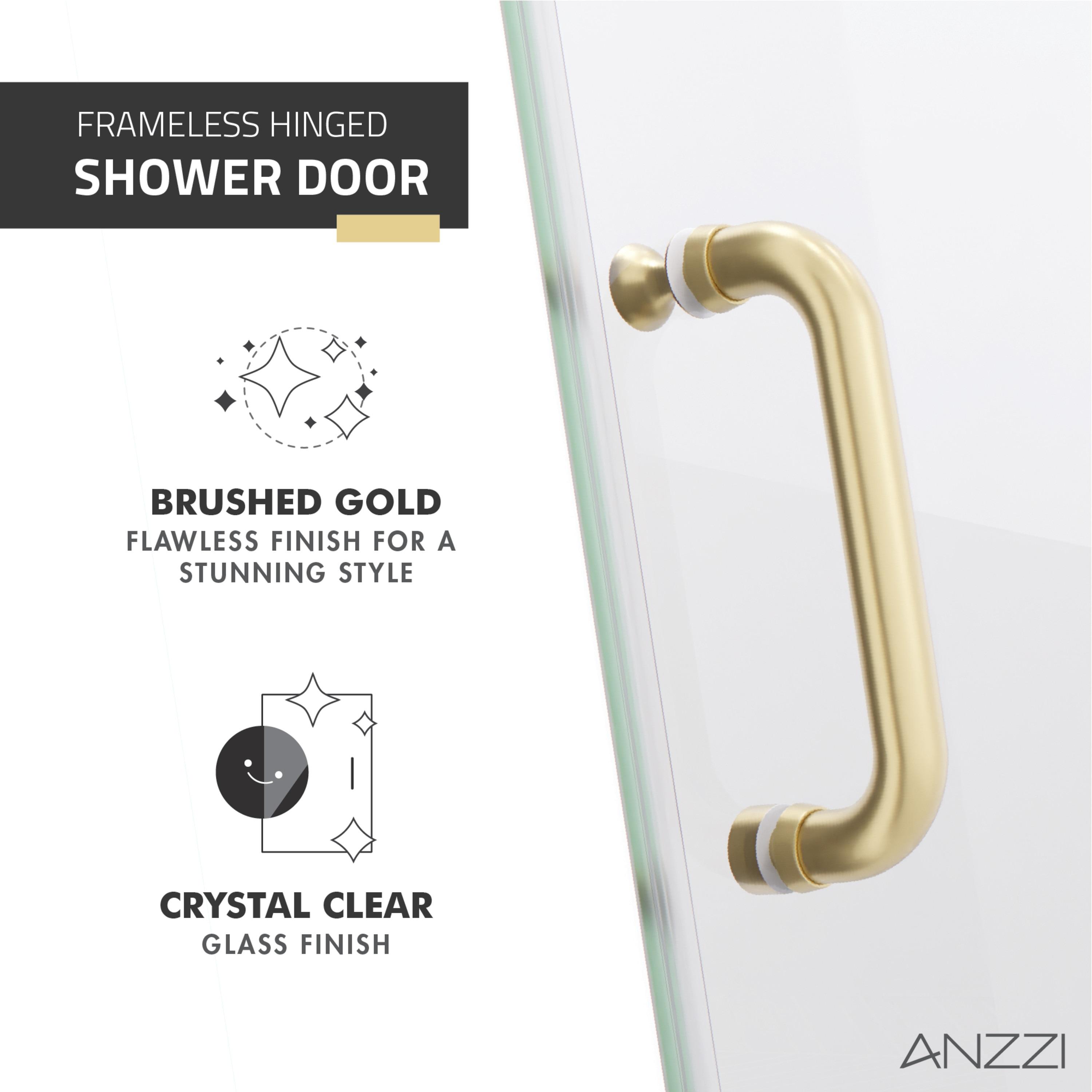 ANZZI Fellow Series 30 In. X 72 In. Frameless Hinged Shower Door With Stainless Steel Handle In Brushed Gold