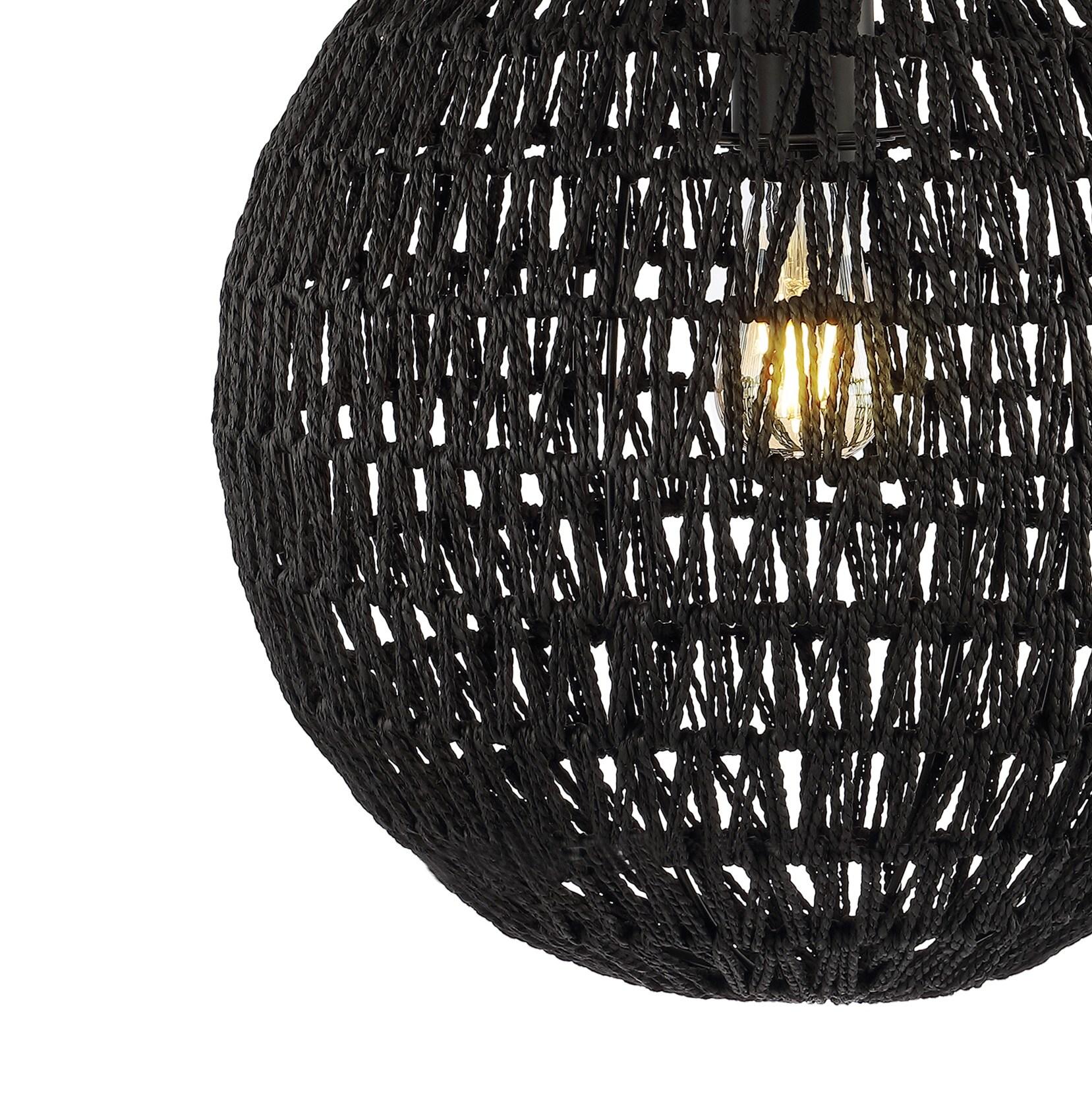 Luna 15.75" 1-Light Bohemian Modern Woven Rattan/Iron LED Pendant, Black