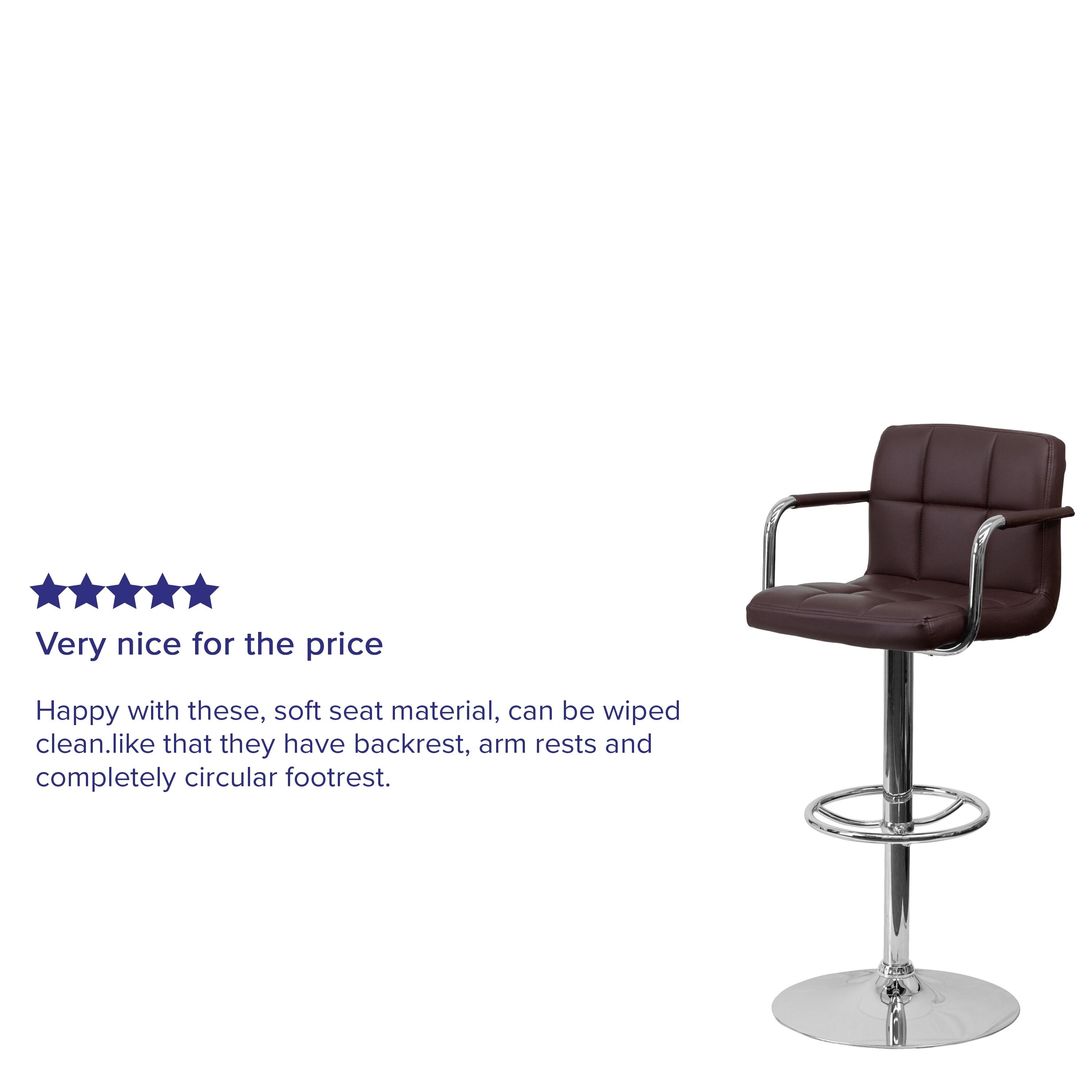 Flash Furniture Contemporary Quilted Vinyl Adjustable Height Barstool with Arms and Chrome Base