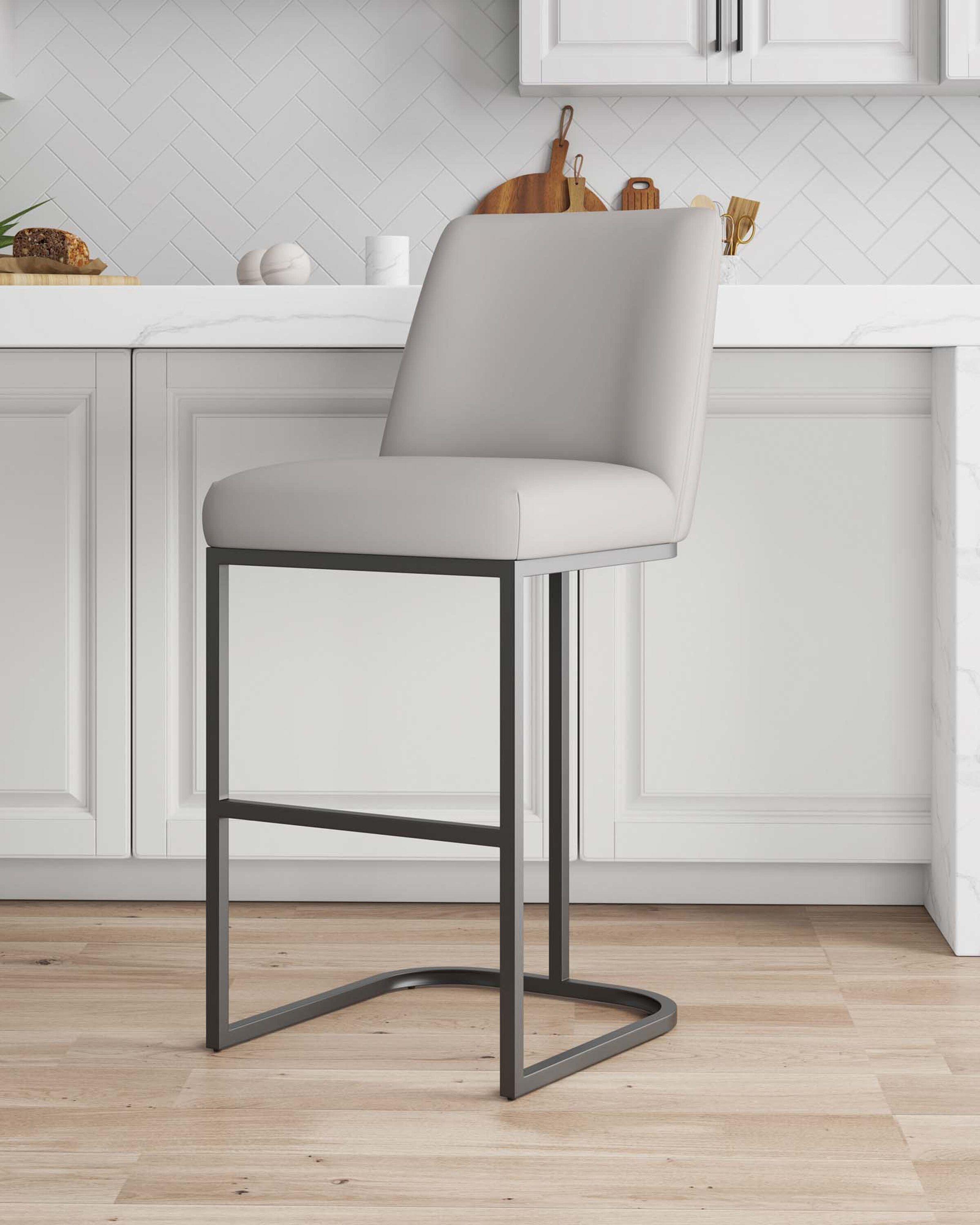 Manhattan Comfort Serena Leatherette Upholstered Metal Barstool Light Gray: Sled Base, Padded Back, Fixed Height 29.13"