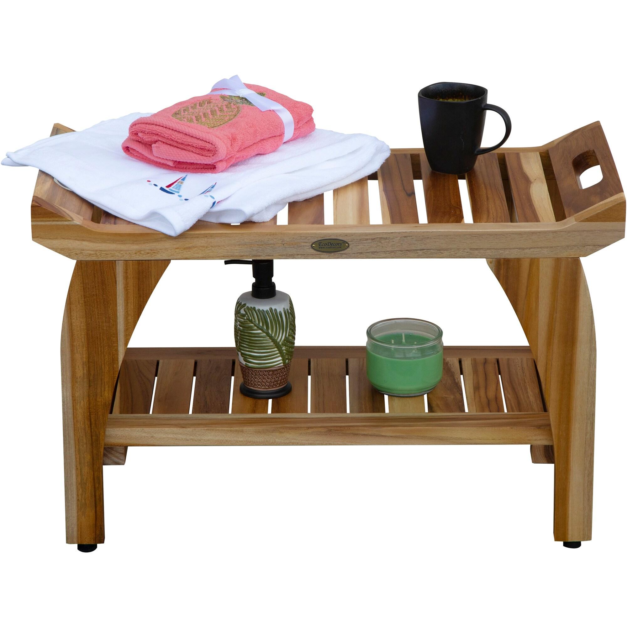 30" Tranquility ED942 Wide Teak Shower Bench with Handles - EcoDecors