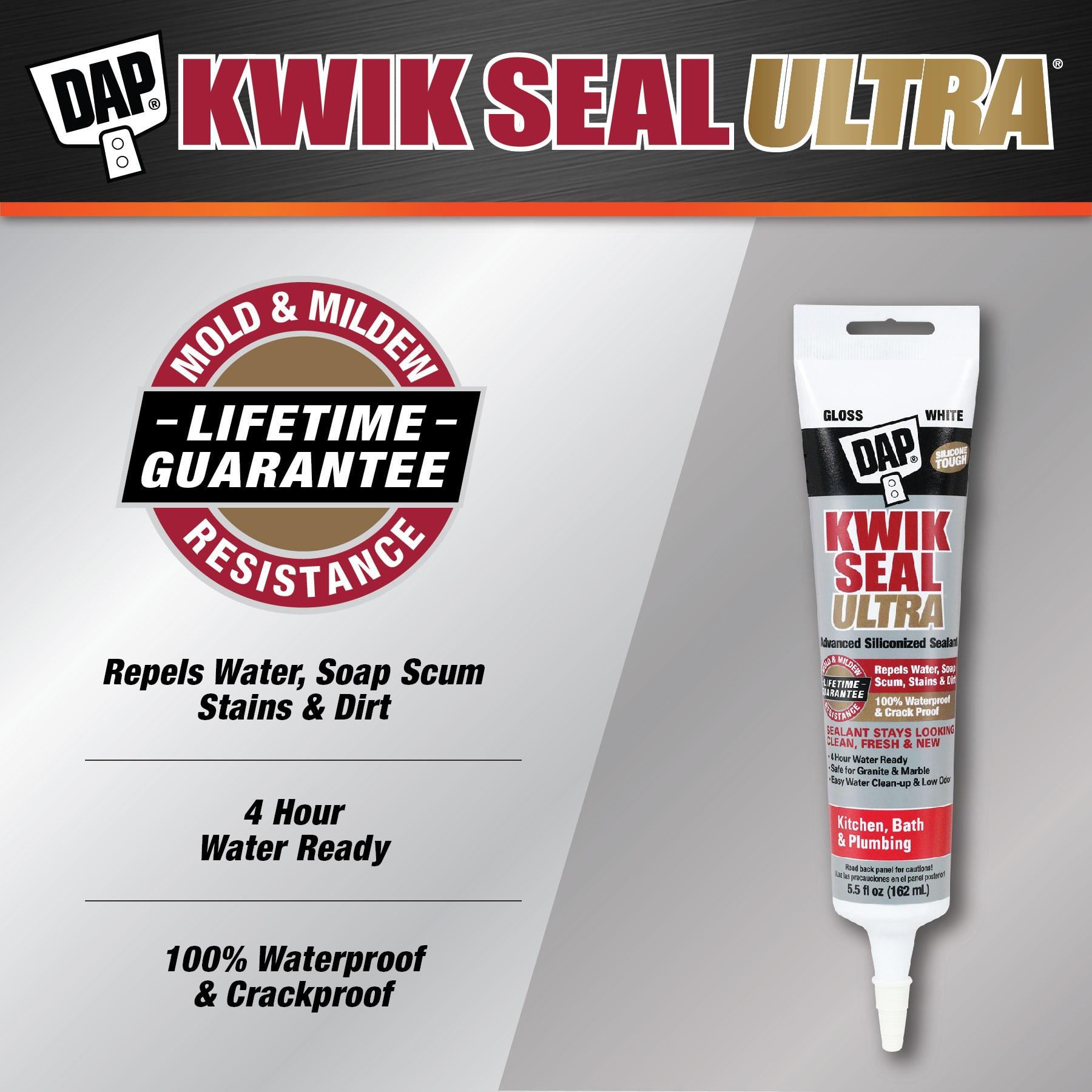 DAP Kwik Seal Ultra Premium Silicone Kitchen and Bath Caulk Sealant, 5.5 oz White