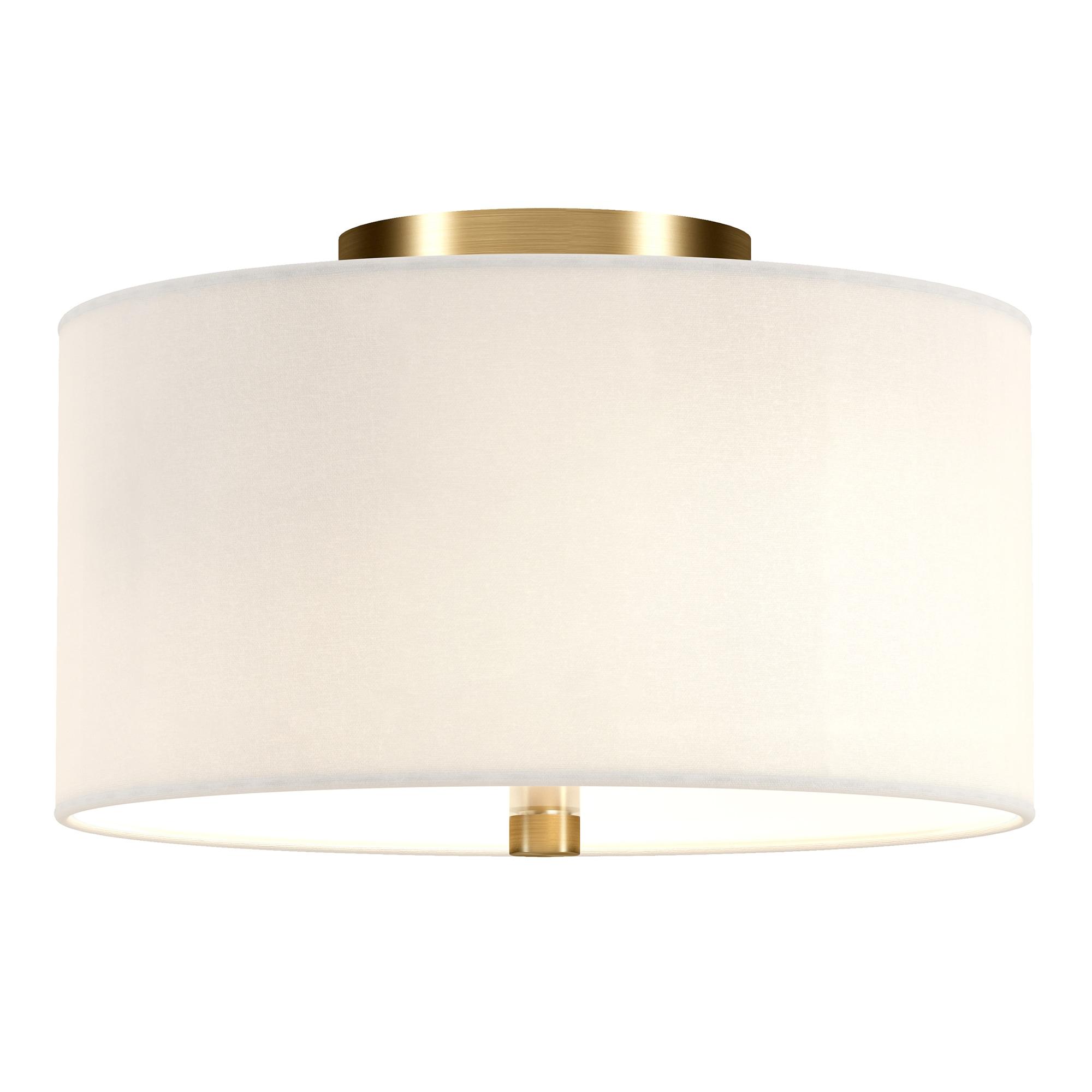 Evelyn&Zoe Ellis 12" Flush Mount with Fabric Shade in Brass/White