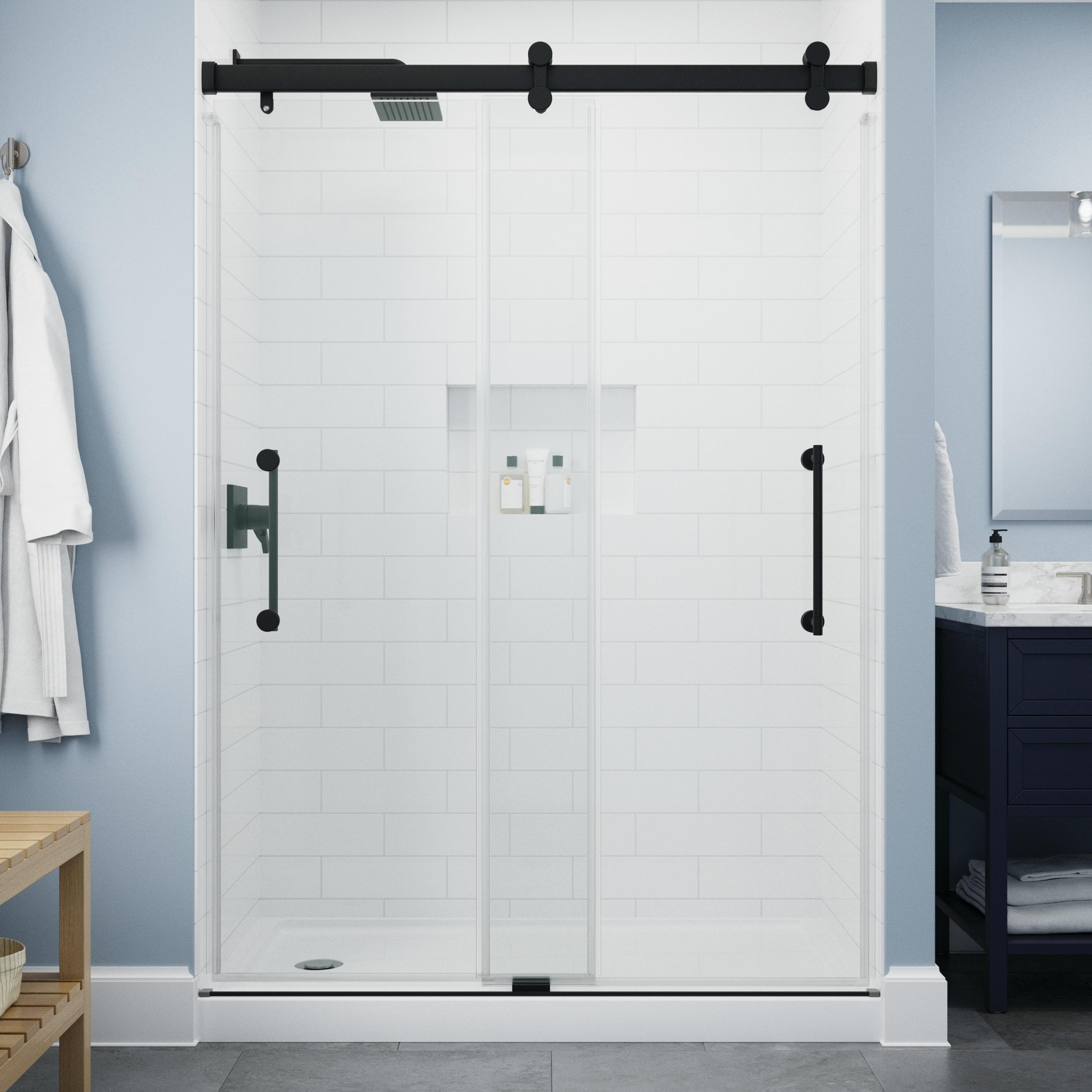 Delta Commix 48 in. x 76 in. Frameless Exposed Roller Sliding Shower Door in Black with 5/16 in. (8mm) Tempered Clear Glass, SDES848-MB-R
