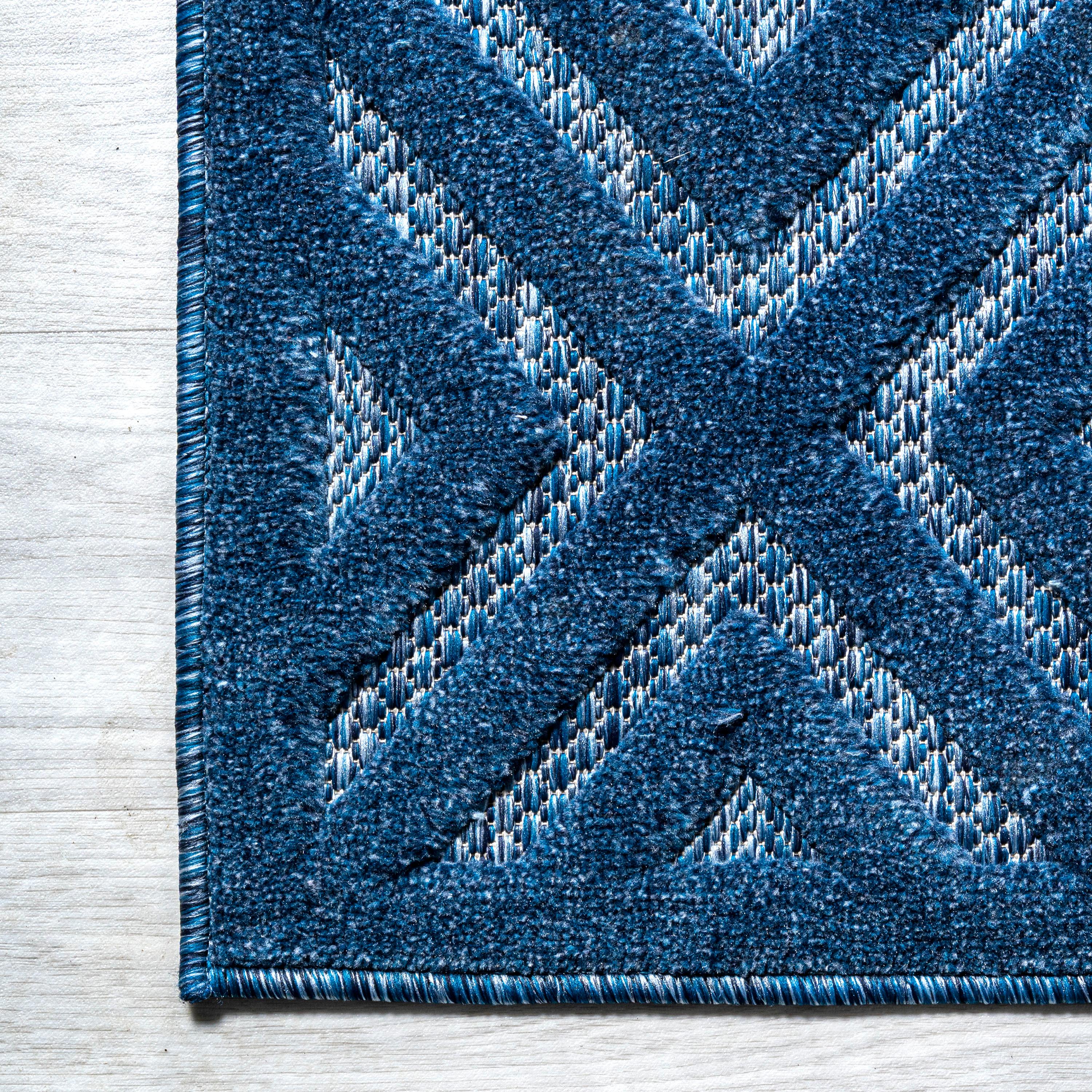 5' x 5' Portmany Neutral Diamond Trellis Indoor/Outdoor Area Rug, Navy - JONATHAN Y