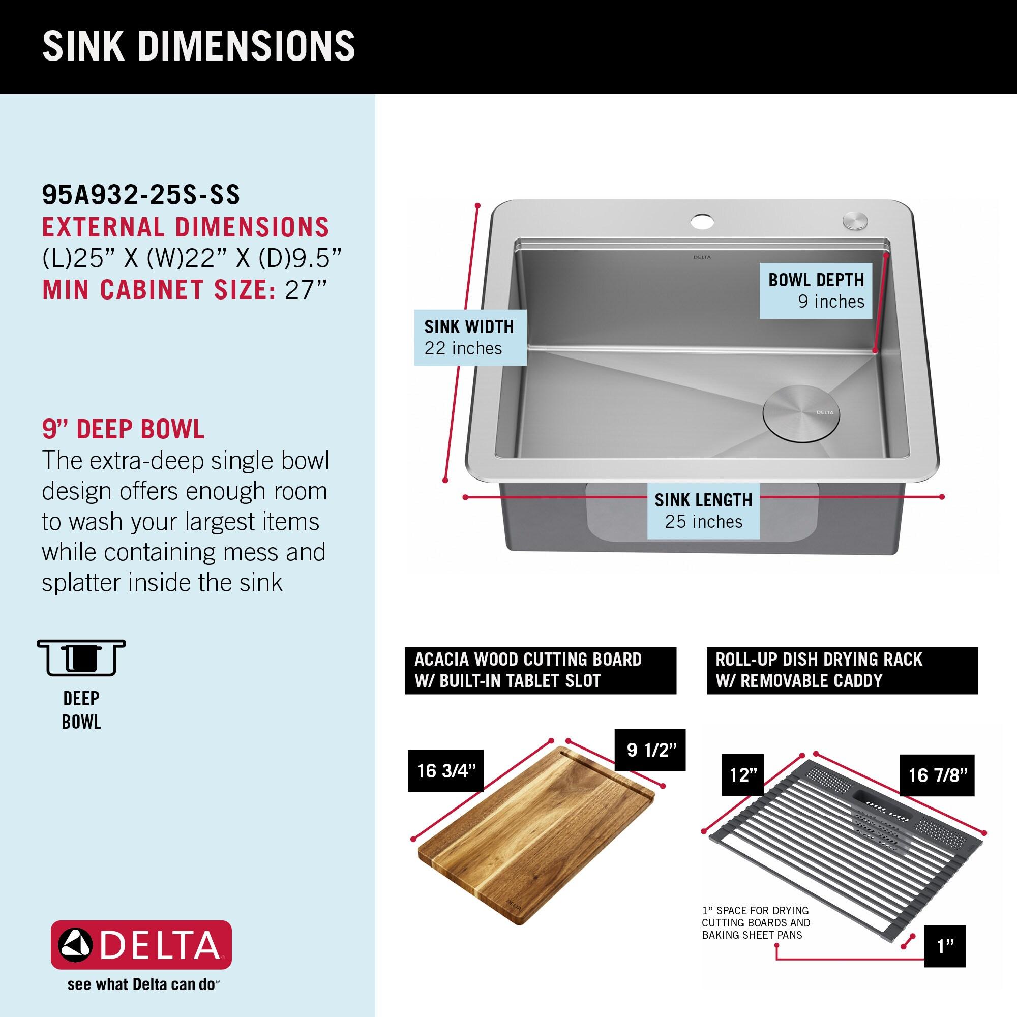 Delta Lorelai™ 25" L Workstation Kitchen Sink Drop-In Top Mount 16 Gauge Stainless Steel Single Bowl