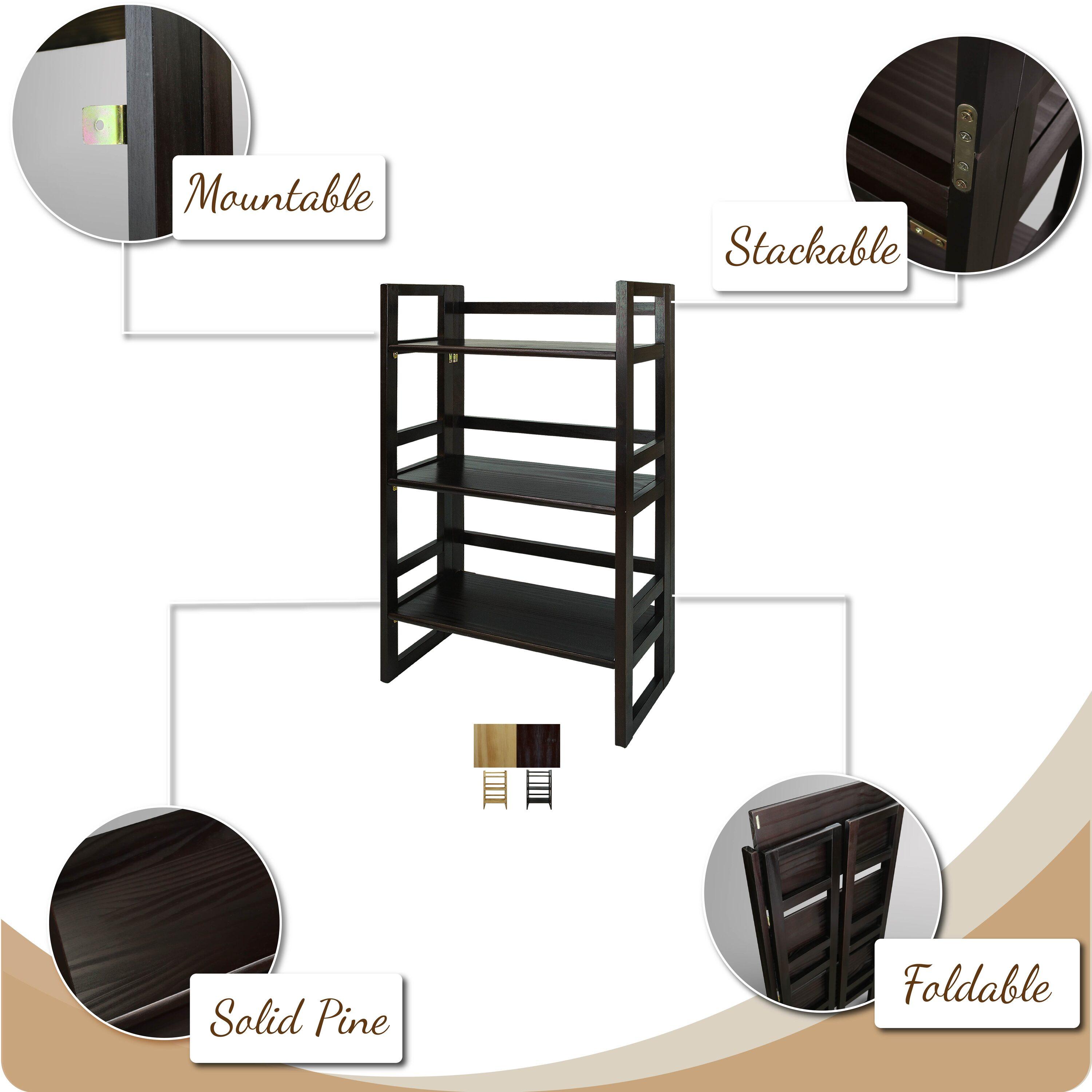 3-Shelf Folding Student Bookcase 20.75" Wide-Espresso
