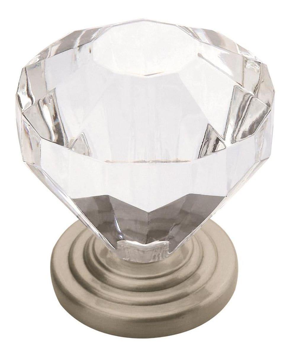 Satin Nickel and Clear Crystal Cabinet Knob 1-1/4"