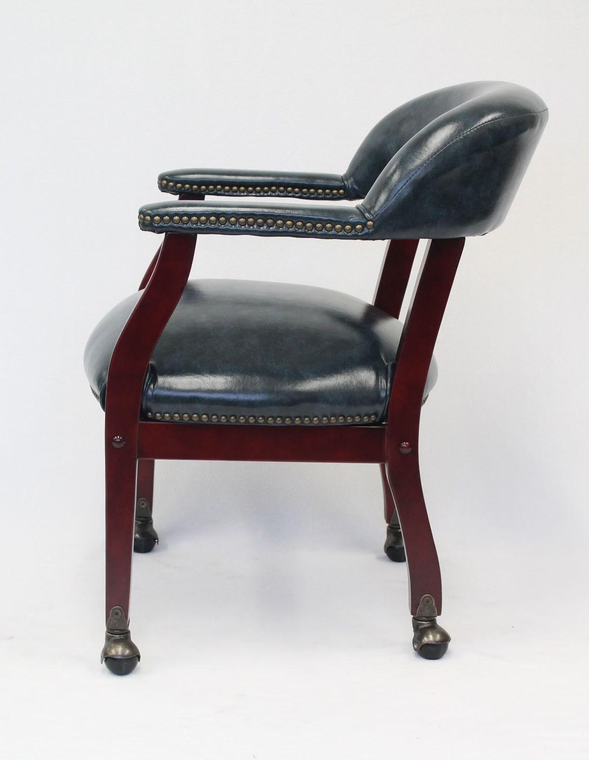 Captain's Chair with Casters Blue - Boss Office Products: Vinyl Upholstery, Fixed Height, Nailhead Trim