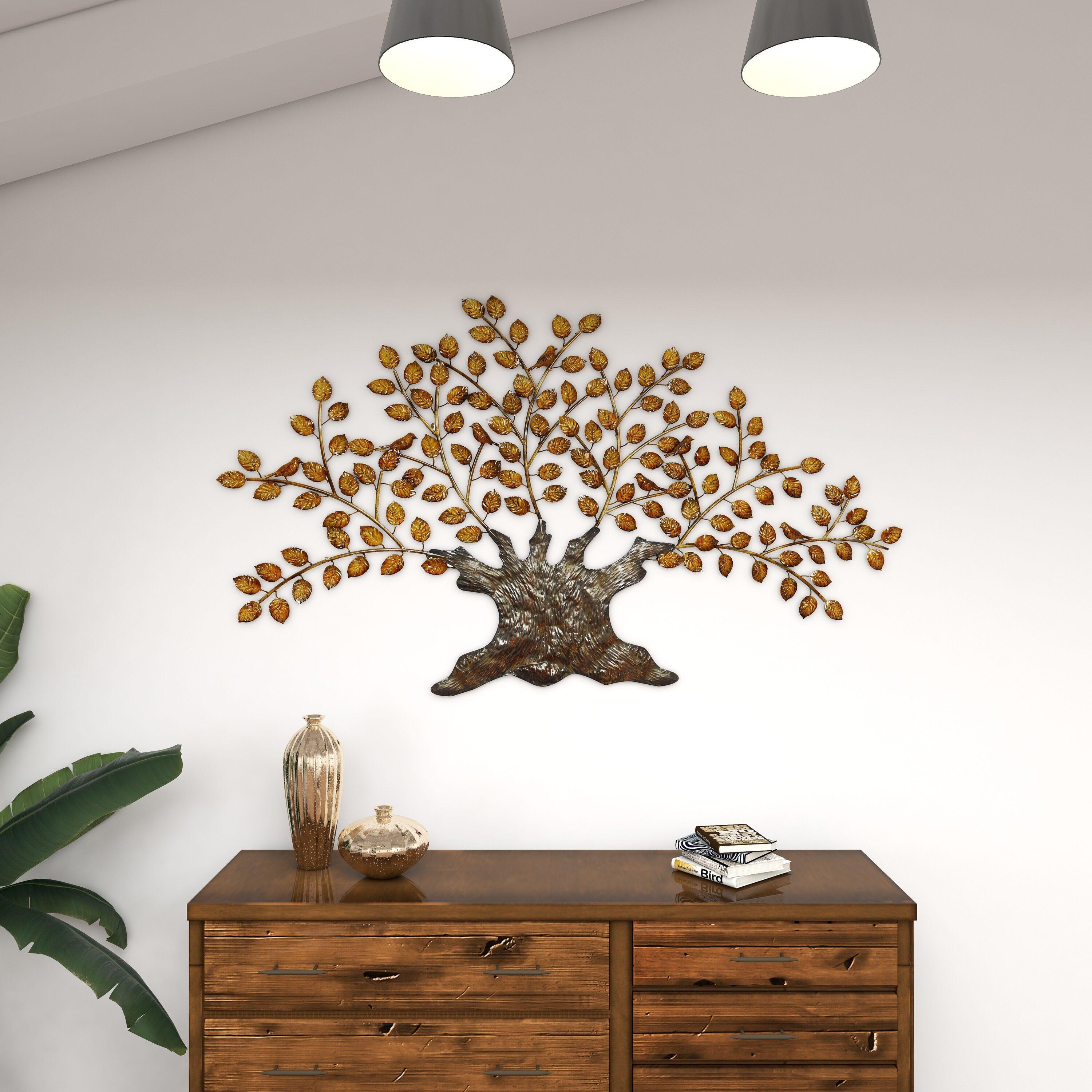 DecMode Brown Metal Indoor Outdoor Tree Wall Decor with Leaves