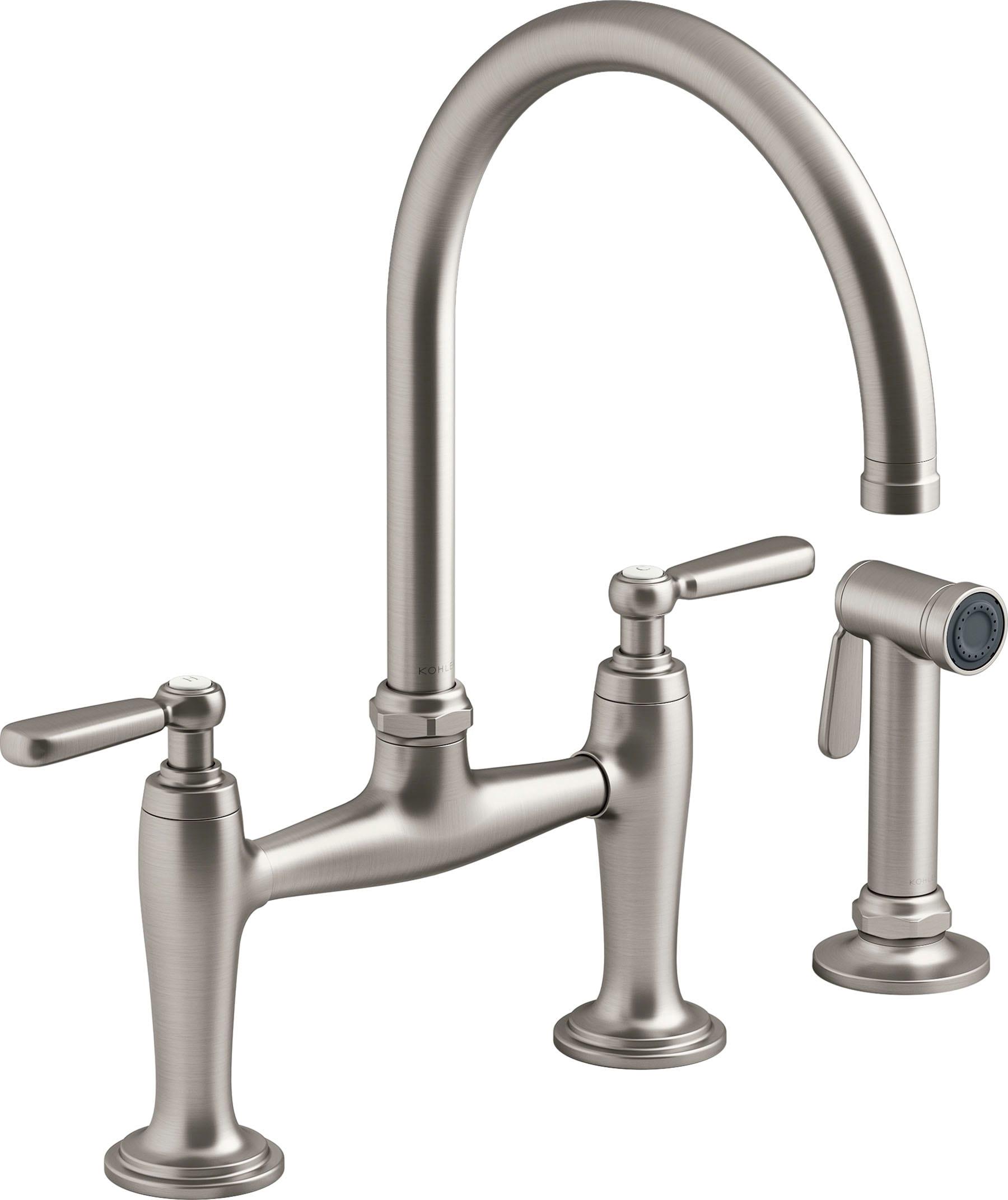Edalyn by Studio McGee Two-Hole Bridge Kitchen Sink Faucet with Side Sprayer