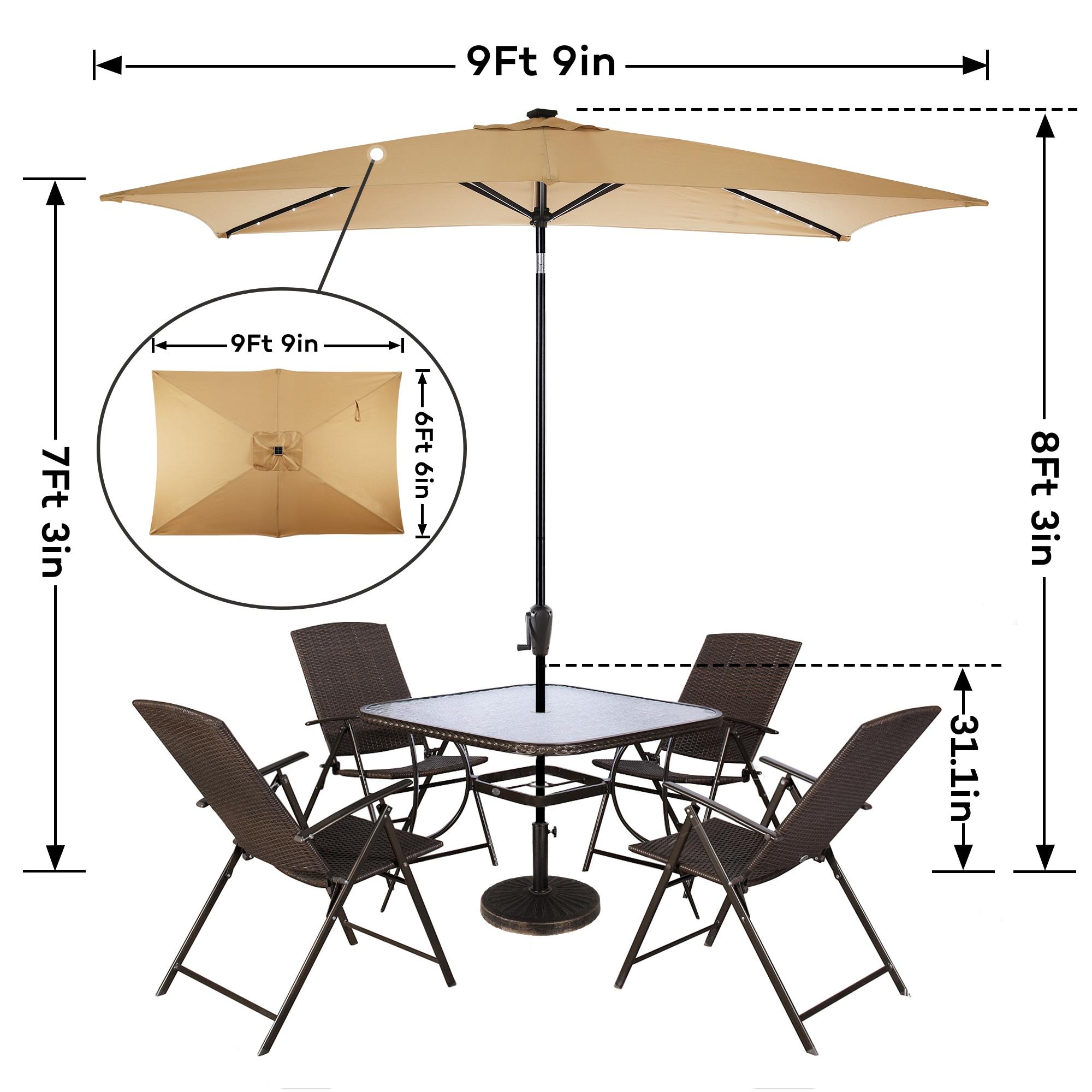 Sun-Ray 6.6x10 FT Solar LED Rectangular Patio Umbrella with Push-Button Tilt and Hand Crank Canopy Lift, Table Umbrella with Solution Dyed Navy Fabric for Porch, Deck, Garden, and Swimming Pool, Taupe