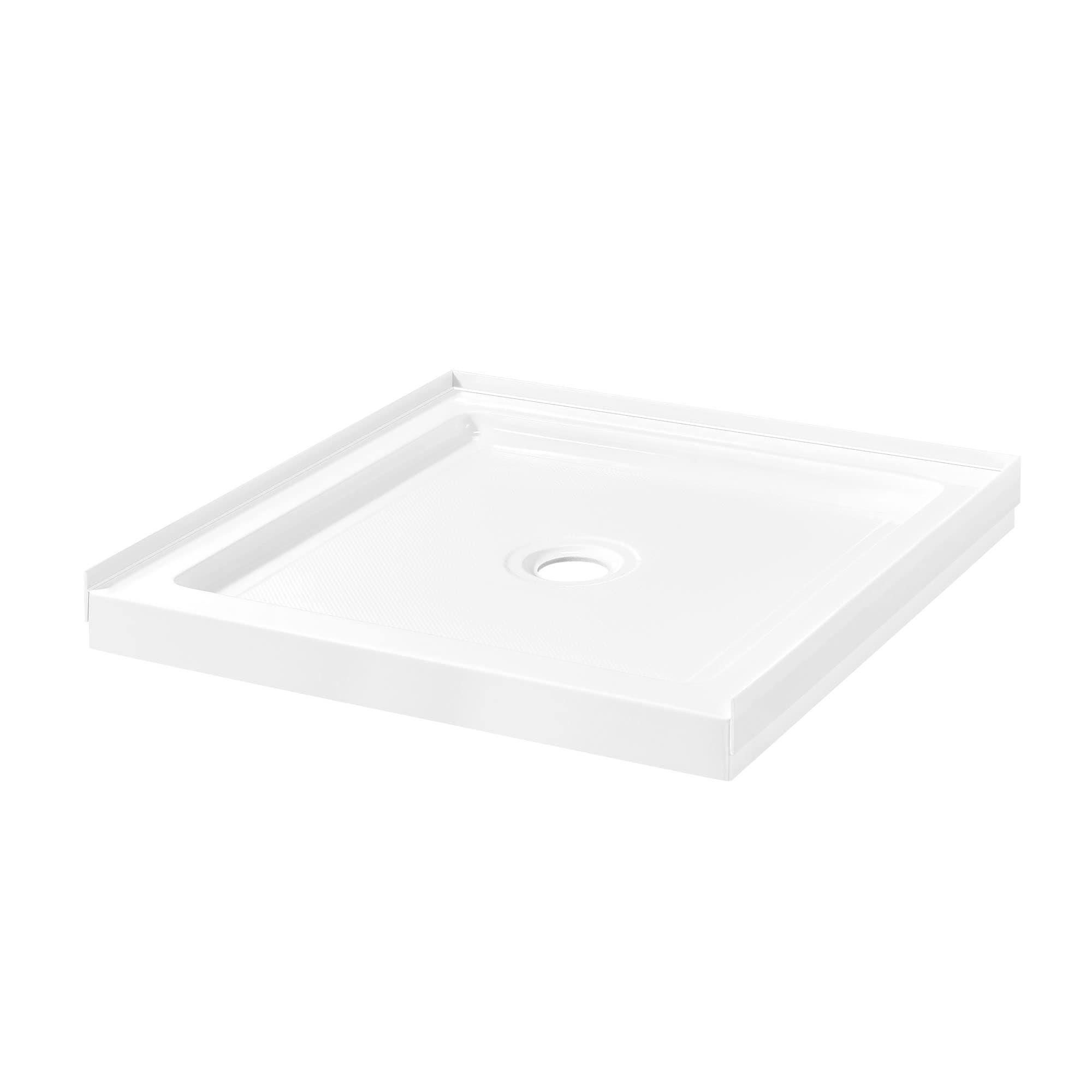 OVE Decors 34" x 32" Rectangle Shower Base Pan, White Acrylic, Center Drain, Reversible Design