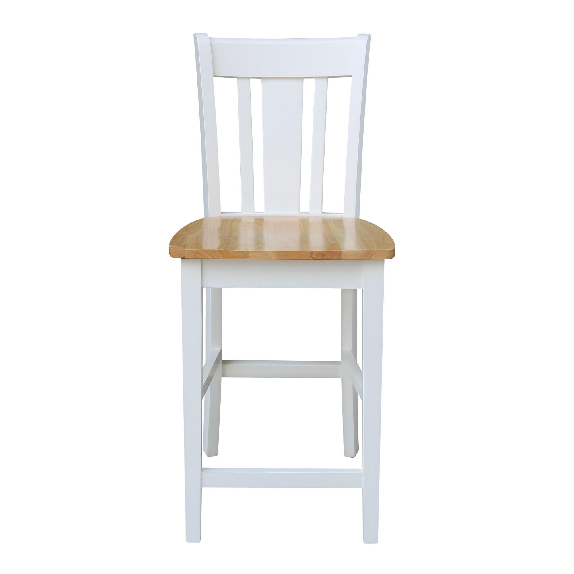 International Concepts 24" San Remo Counter Height Barstool White/Natural: Hardwood Frame, Armless Design, Fixed Seat Height