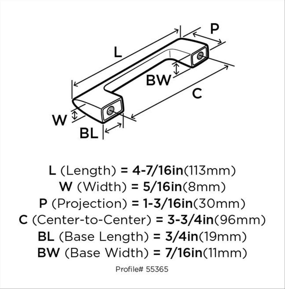 Amerock Riva 3-3/4 inch (96mm) Center-to-Center Satin Nickel Cabinet Pull