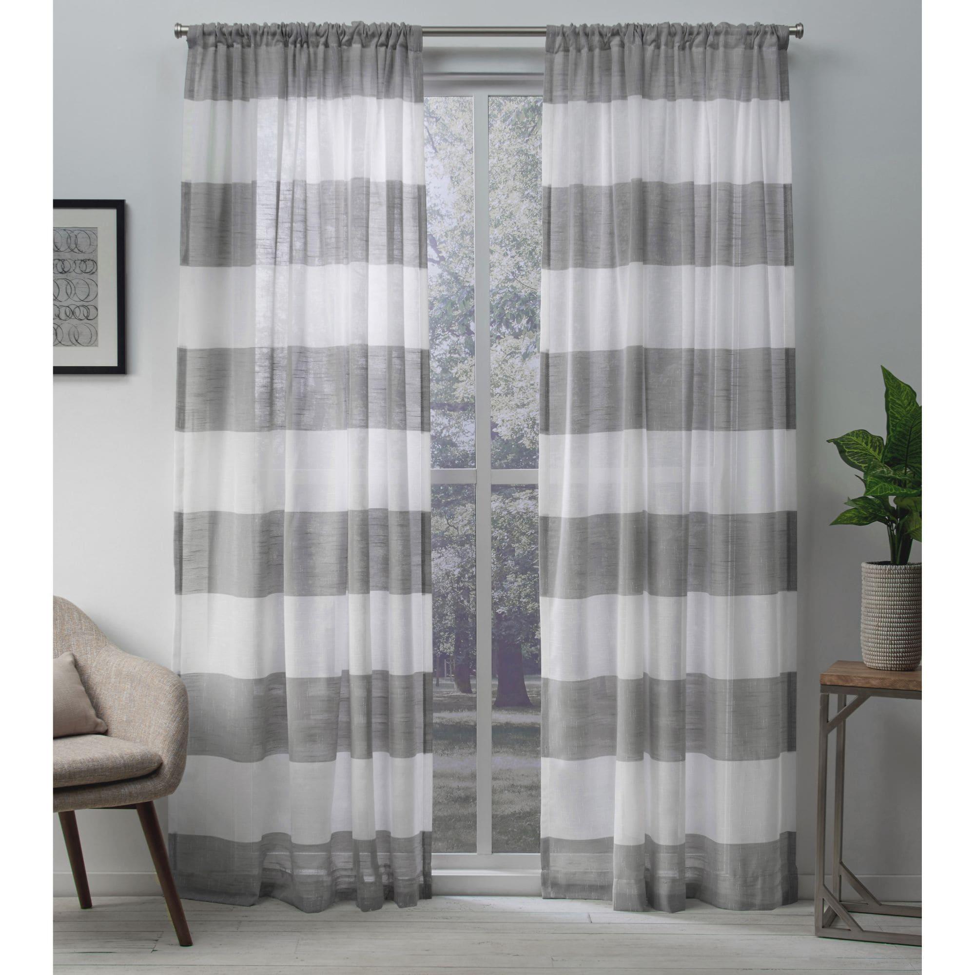 Exclusive Home Darma Sheer Linen Rod Pocket Curtain Panel Pair, 50"x108", Black Pearl