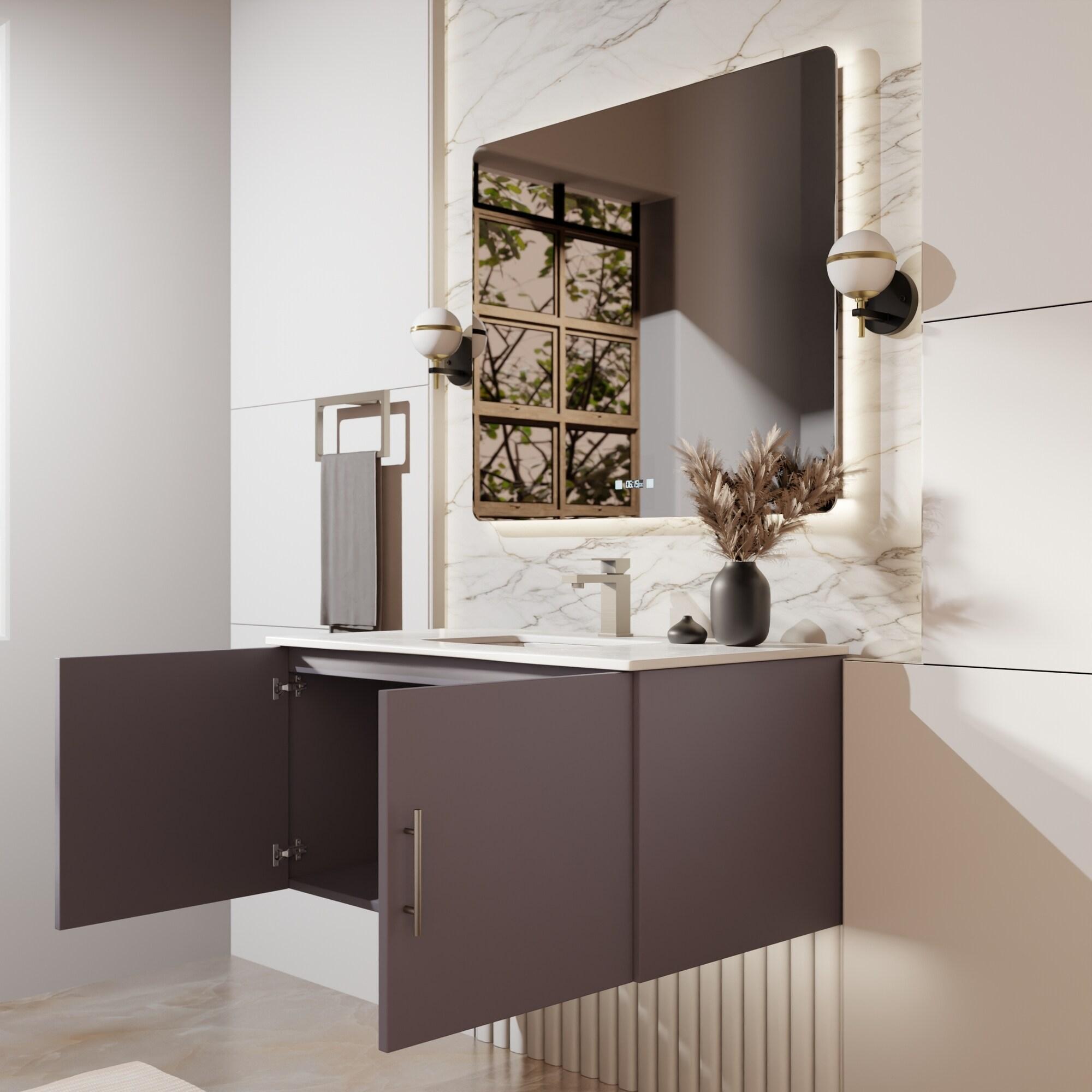 Geneva 36 in. W Dark Grey Bath Vanity and Cultured Marble Top