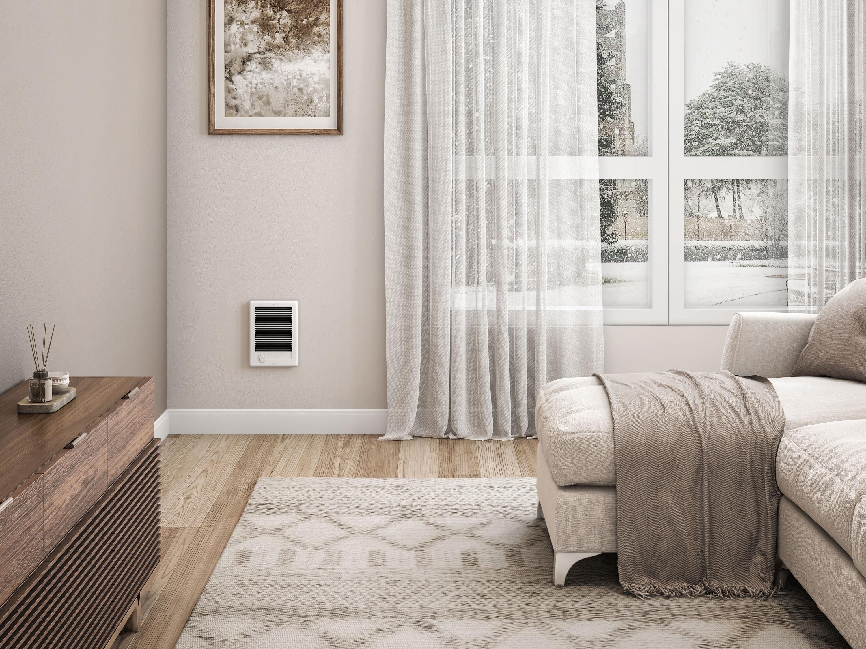 White 1500W Electric Wall Heater with Thermostat and Automatic Shut-off