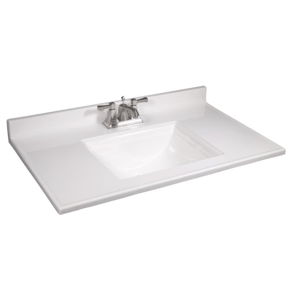 Camilla 37 in Cultured Marble Center Mount Rectangle One Bowl Vanity Top with Backsplash in Solid White