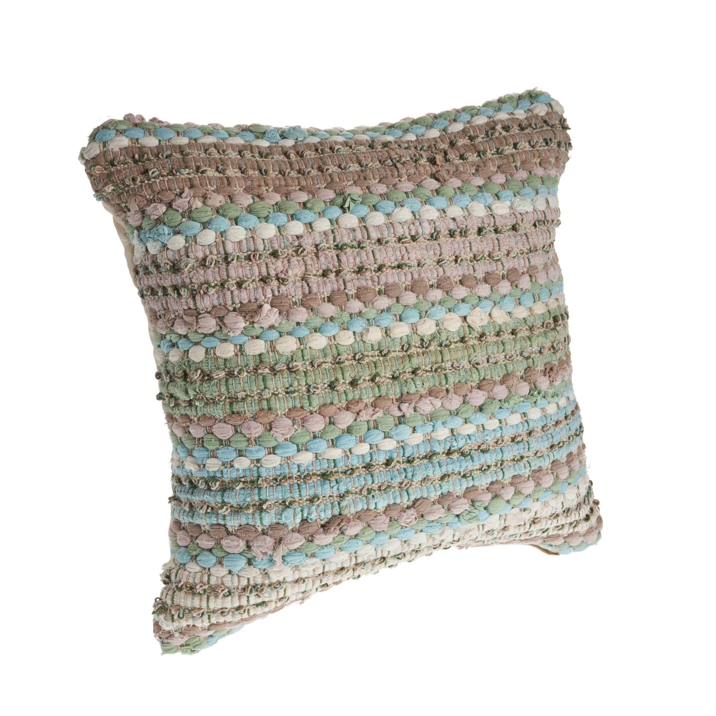 Verdant Green and Blue Textured Weave Square Throw Pillow