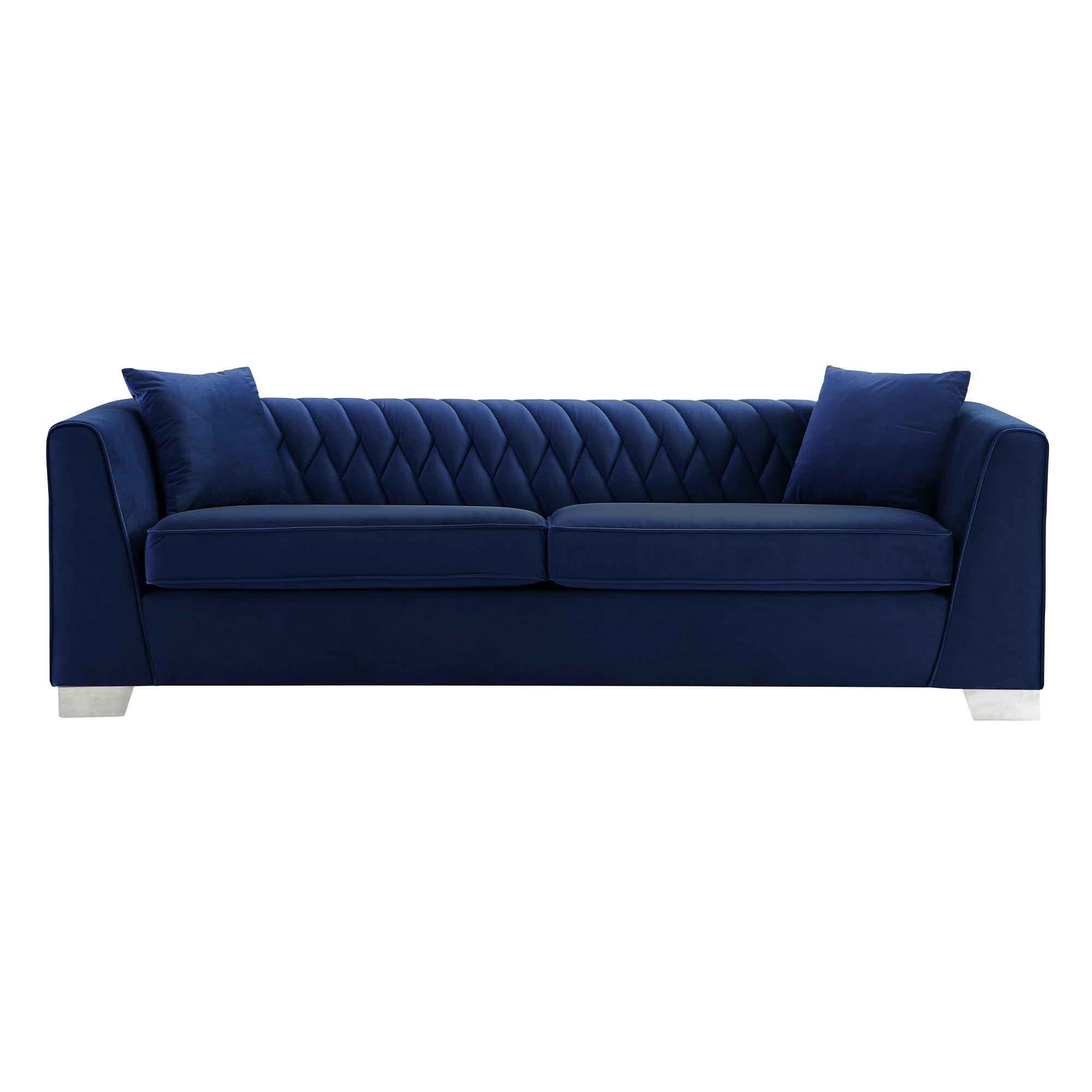 Cambridge Sofa in Brushed Stainless Steel and Blue Velvet