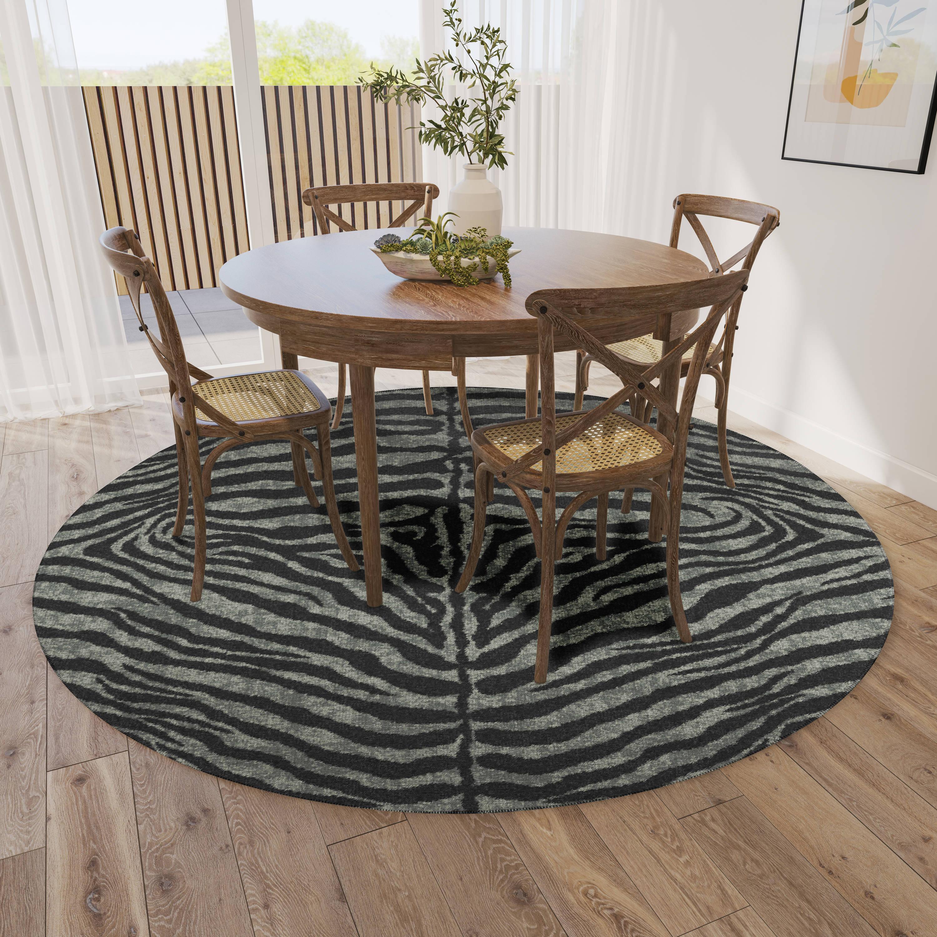 Addison Rugs Addison Indoor/ Outdoor Safari Zebra Animal Print Washable Area Rug 8' x 8' - Shadow