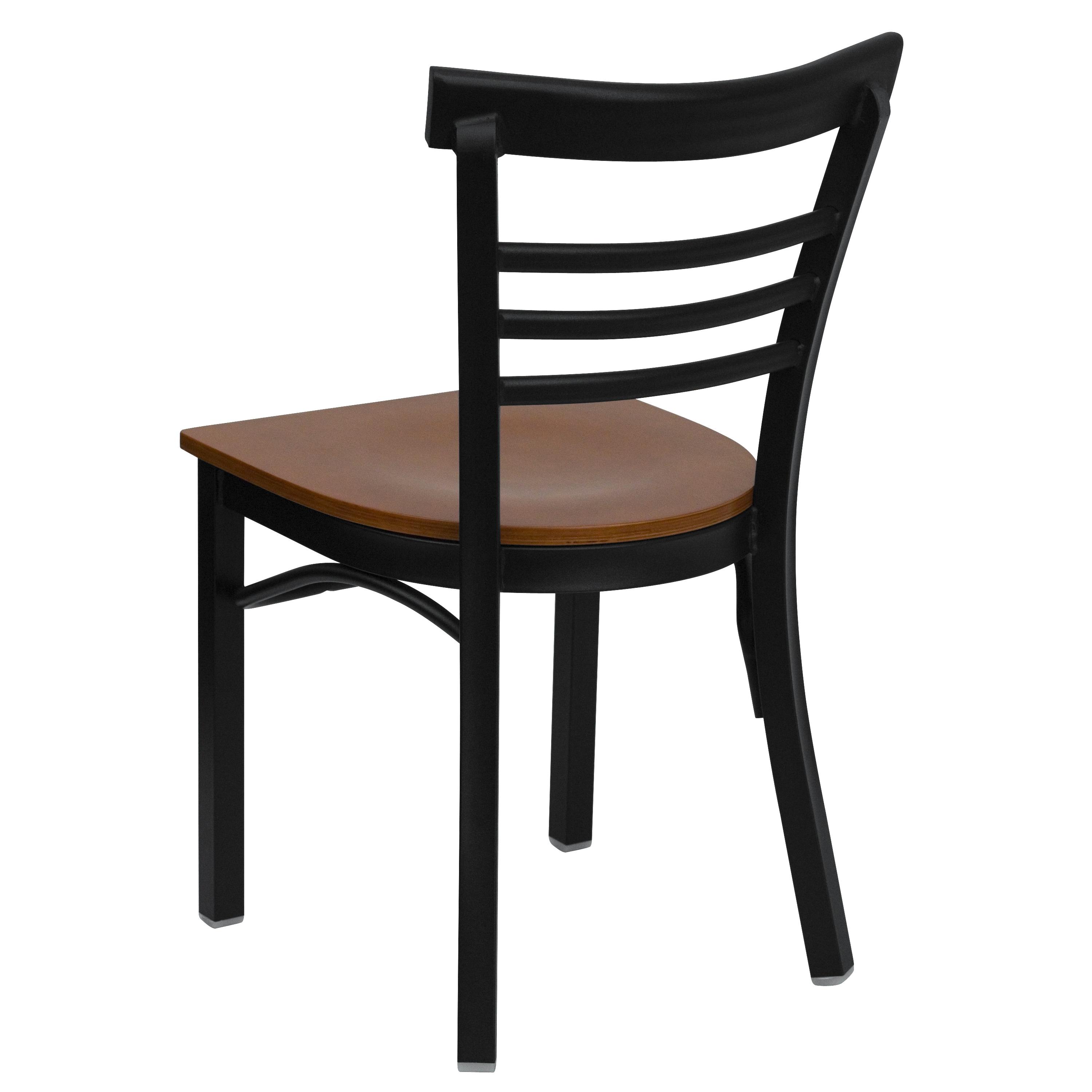 Flash Furniture HERCULES Series Black Three-Slat Ladder Back Metal Restaurant Chair - Cherry Wood Seat