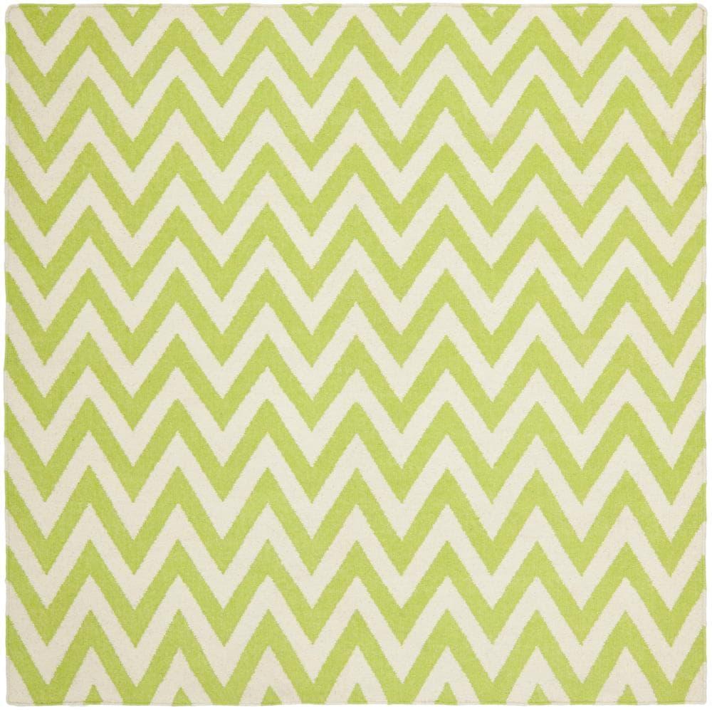 SAFAVIEH Dhurries Bentley Geometric Area Rug, Green/Ivory, 6' x 6' Square