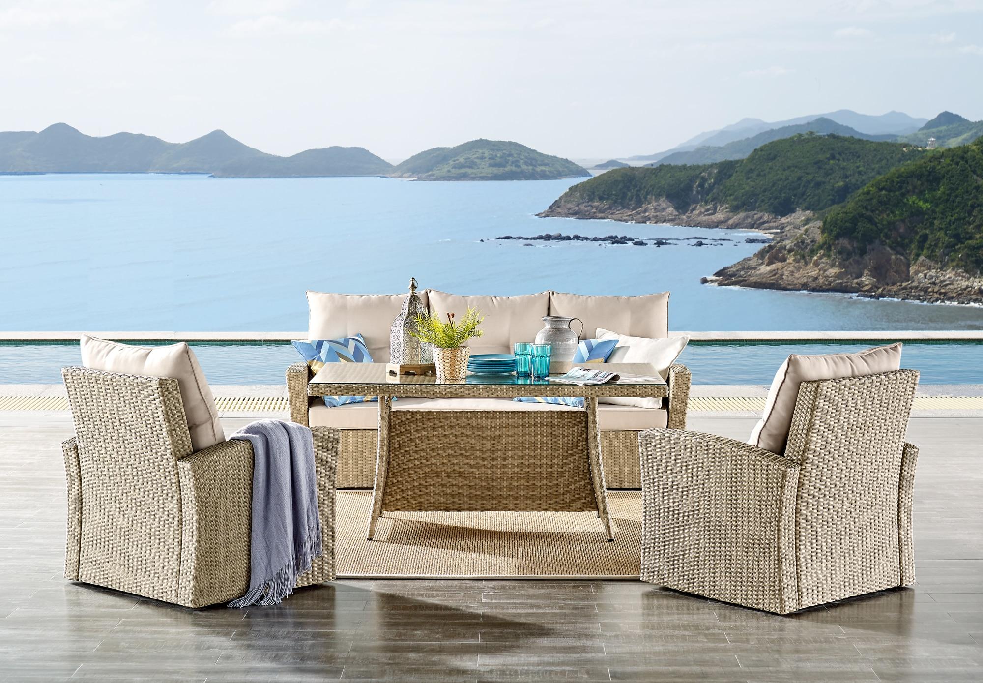 All-Weather Wicker Canaan Outdoor Armchair with Cushions Brown - Alaterre Furniture: Patio Accent Chair, Weather-Resistant