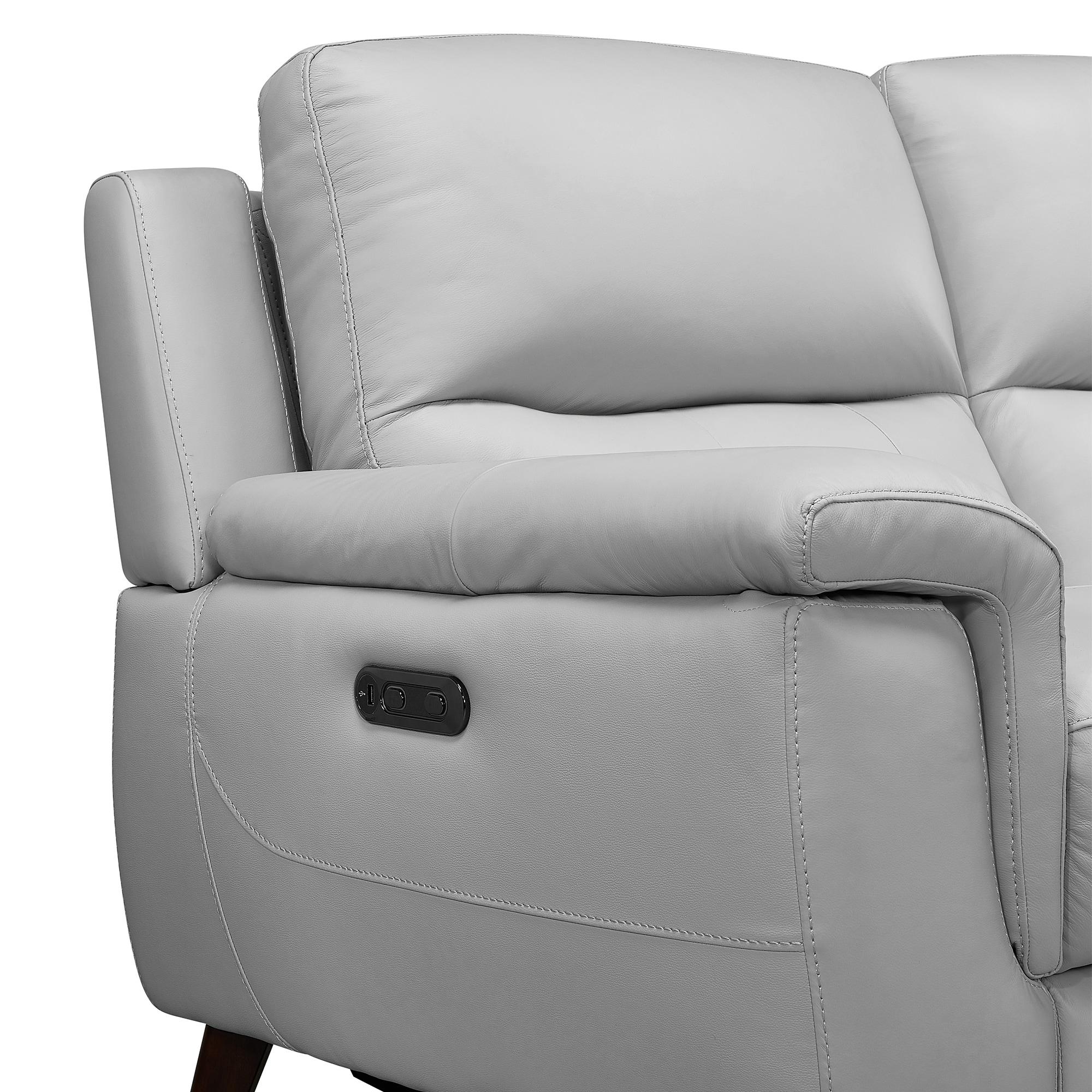 Lizette Top Grain Leather Dove Grey Power Recliner Sofa with USB