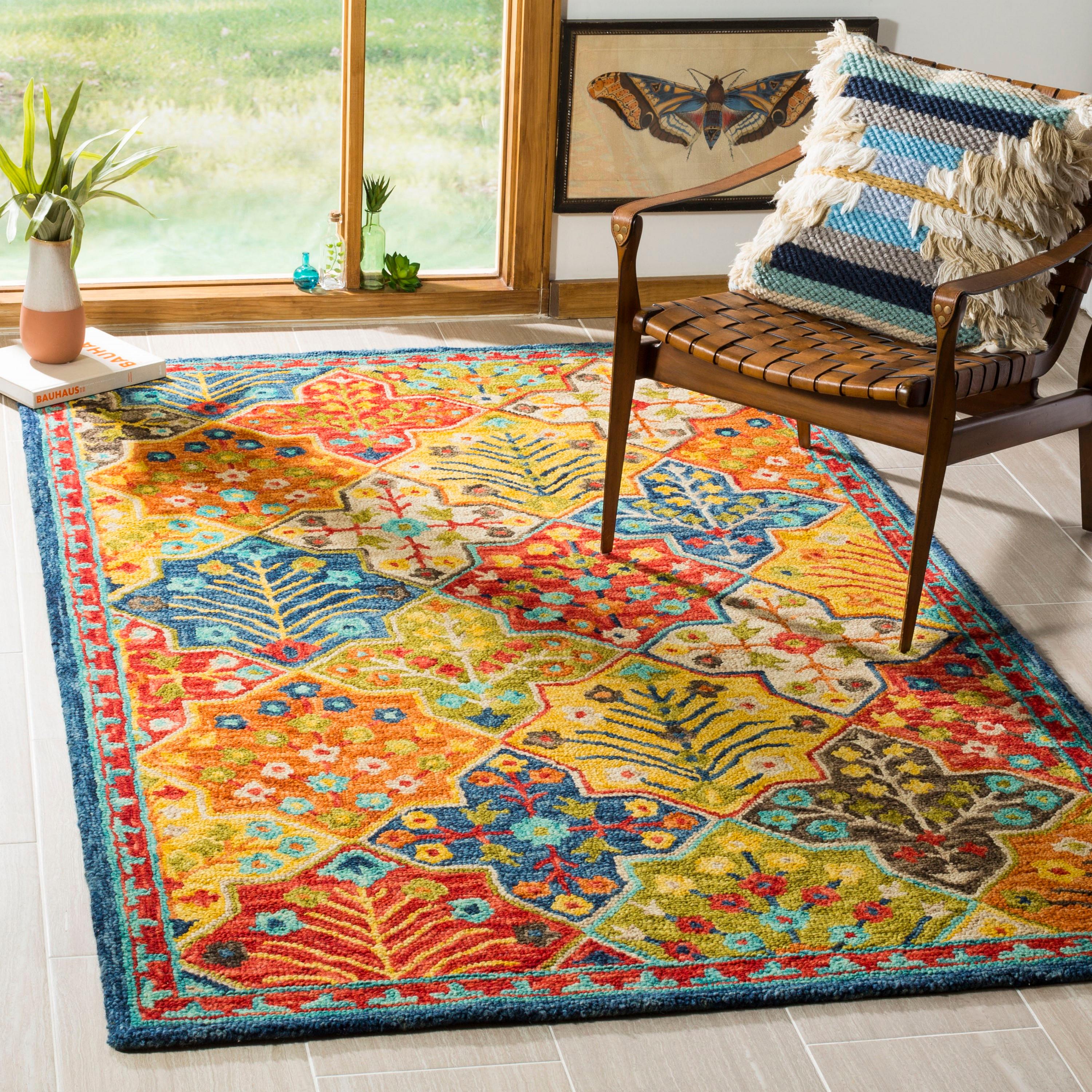 Aspen APN514 Hand Tufted Area Rug - Blue/Orange - 4' X 6' - Safavieh.