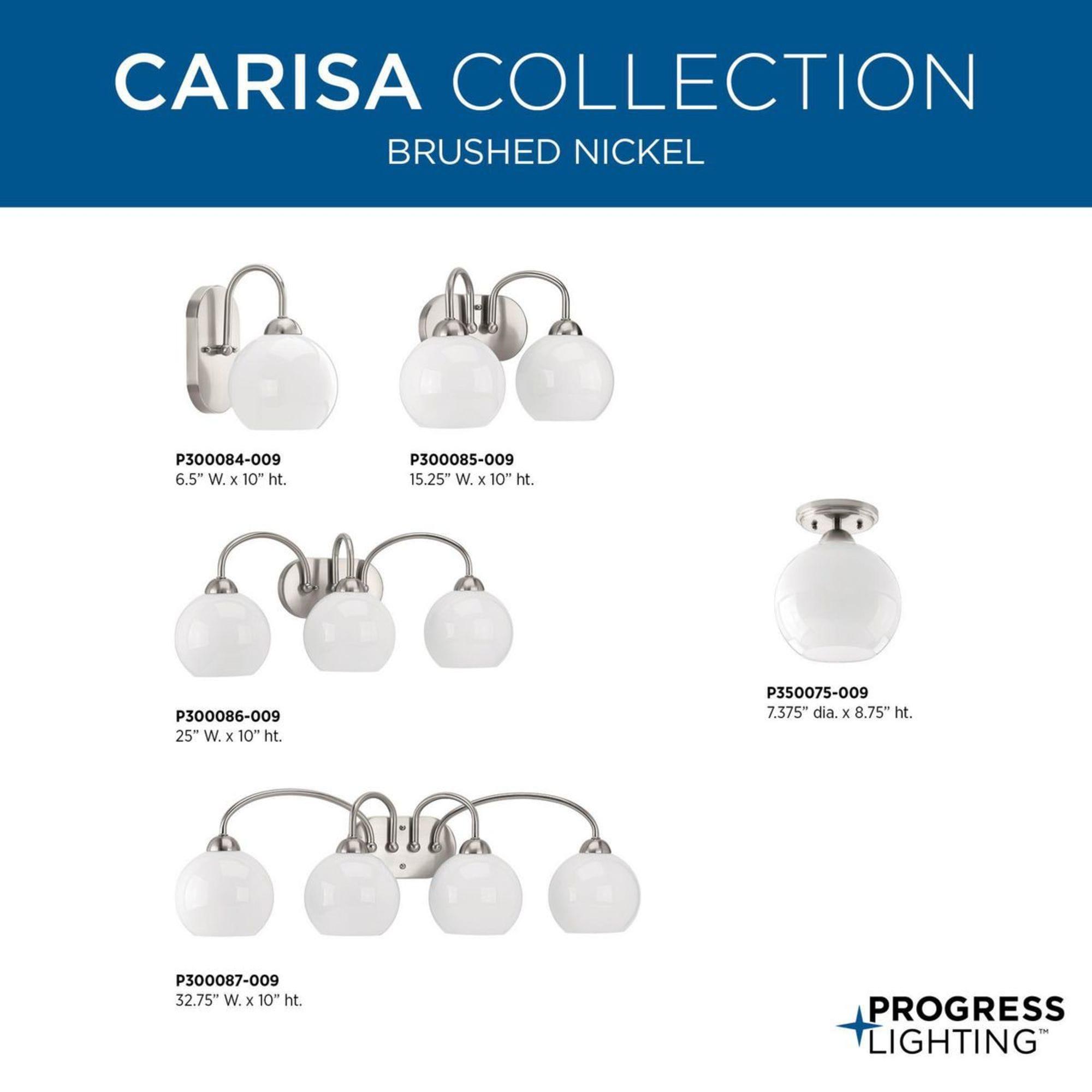 Progress Lighting Carisa 4-Light Bath Wall Light, Vintage Gold, White Glass Globes
