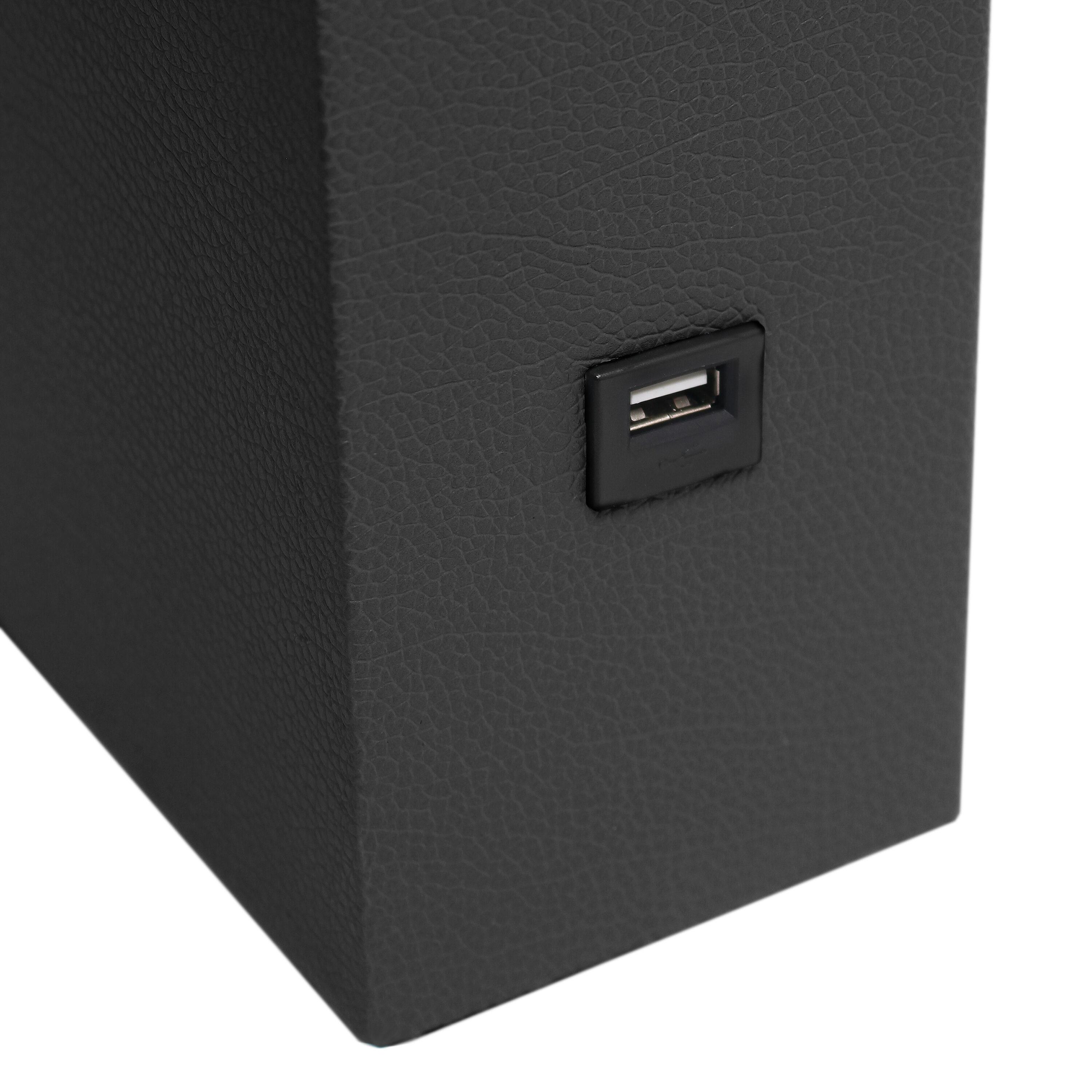 Lalia Home 21" Lexington Leather Base Modern Home Decor Bedside Table Lamp with USB Charging Port and Fabric Shade Black/White: UL Listed