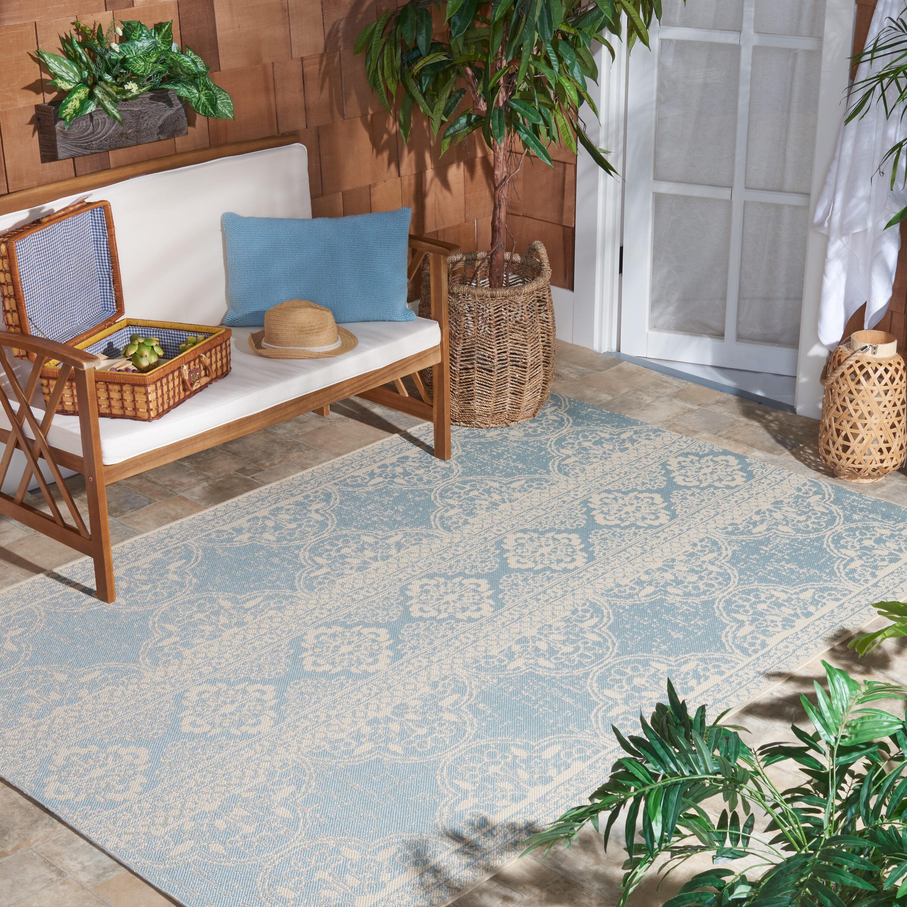 Danya Cream/Aqua Indoor/Outdoor Area Rug